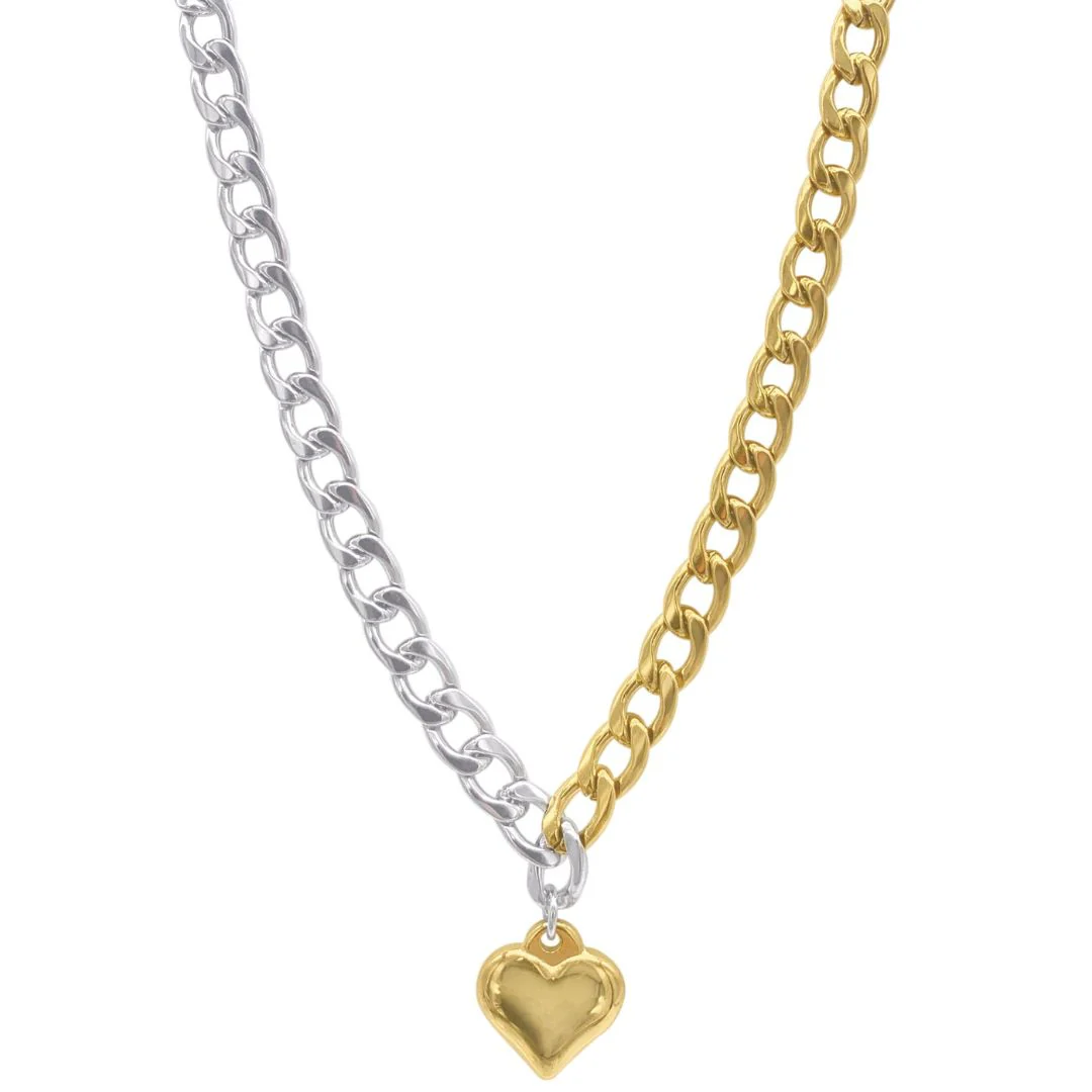 Tarnish Resistant Mixed Metal Heart Chain Toggle Necklace