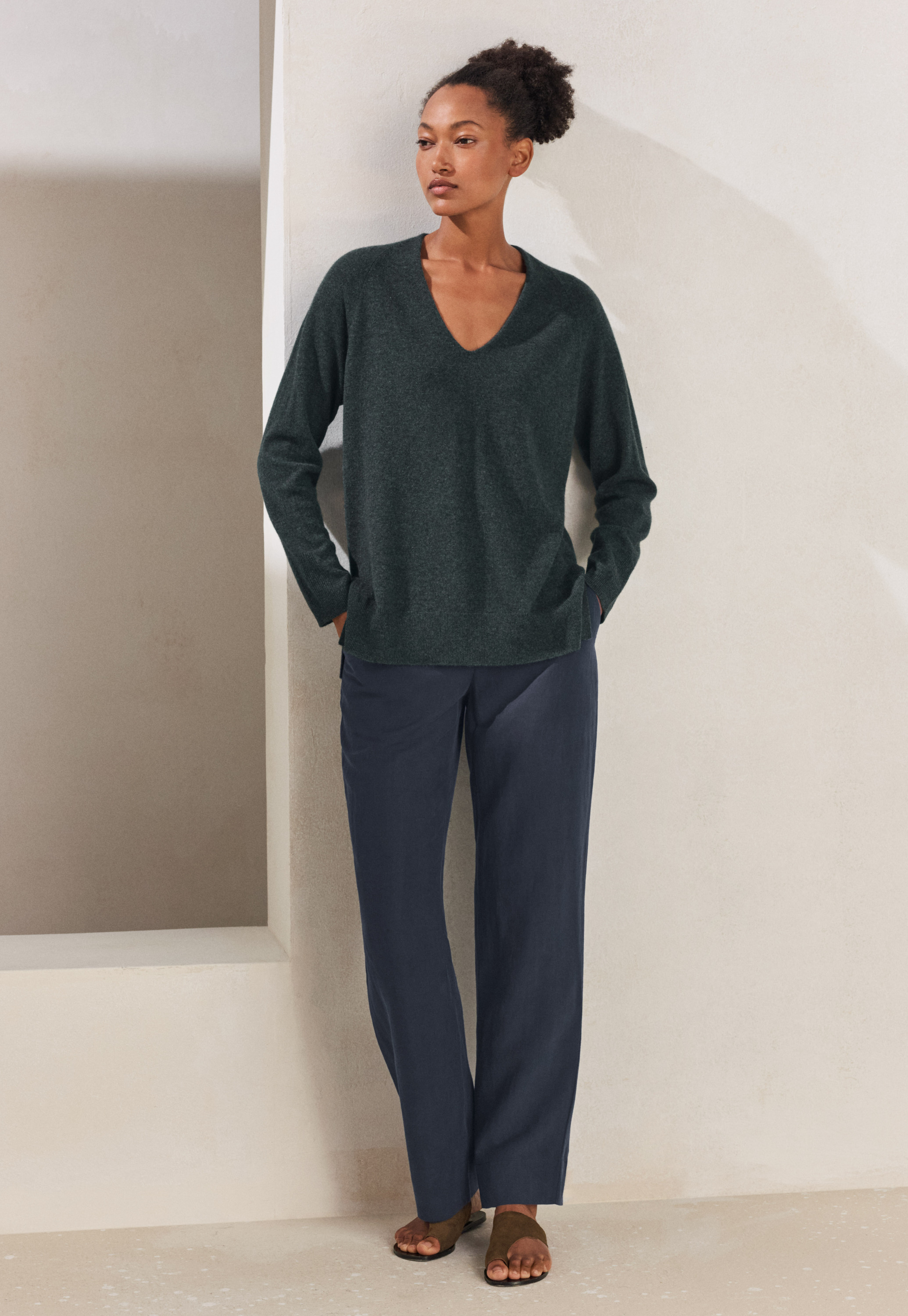 Silk & linen straight-leg trousers