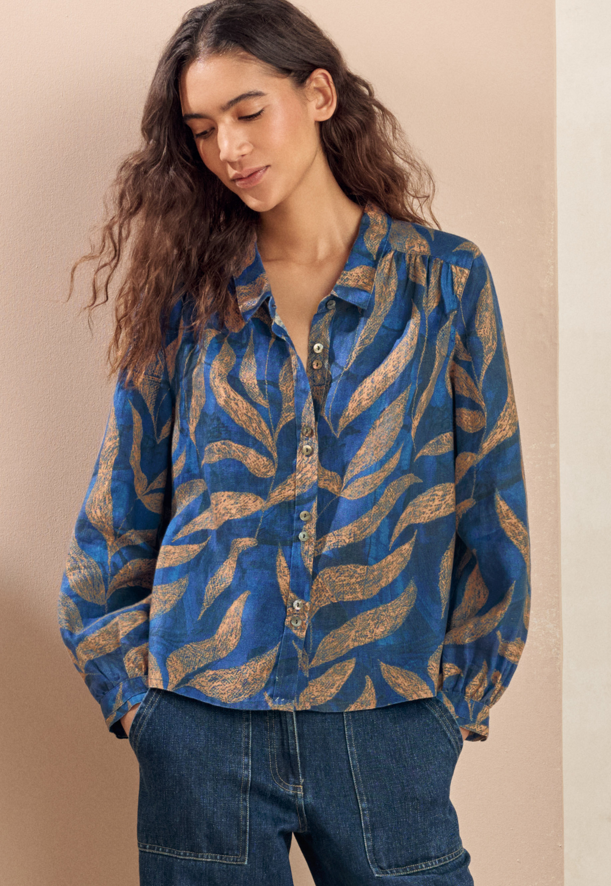 Printed linen blouse