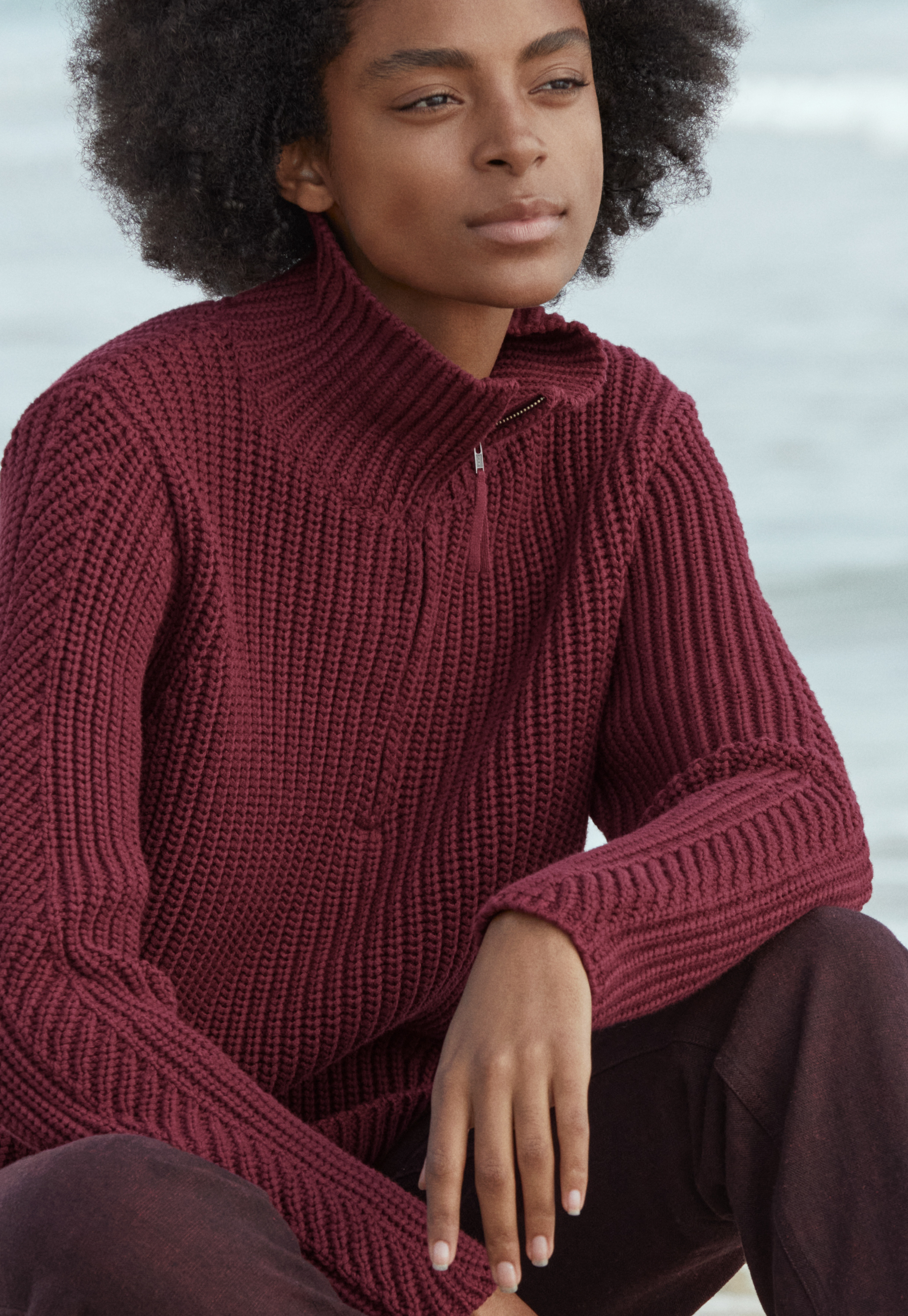 Cotton zip-neck sweater