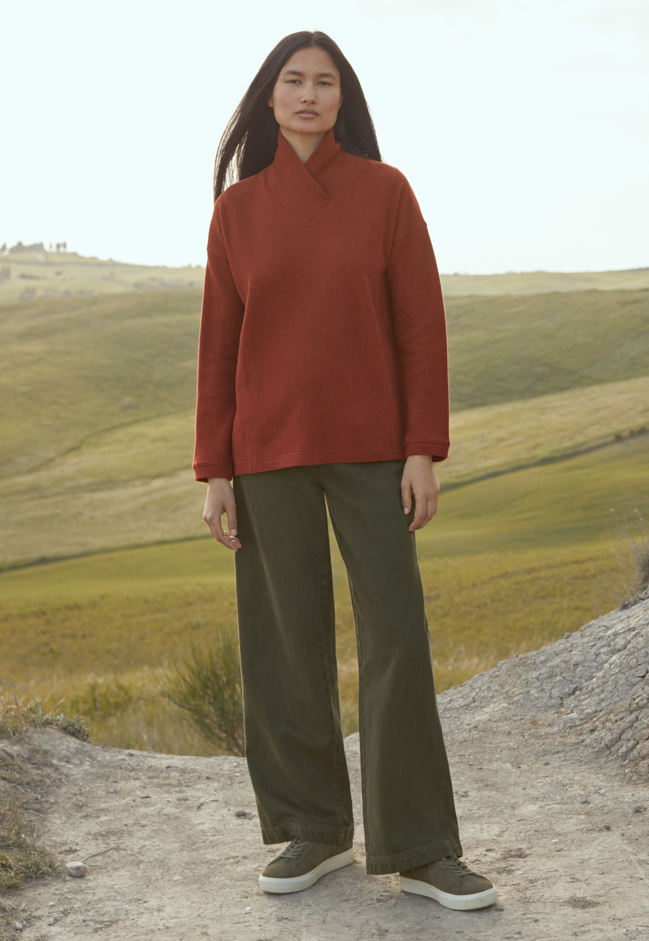 Cotton jersey shawl-collar tunic