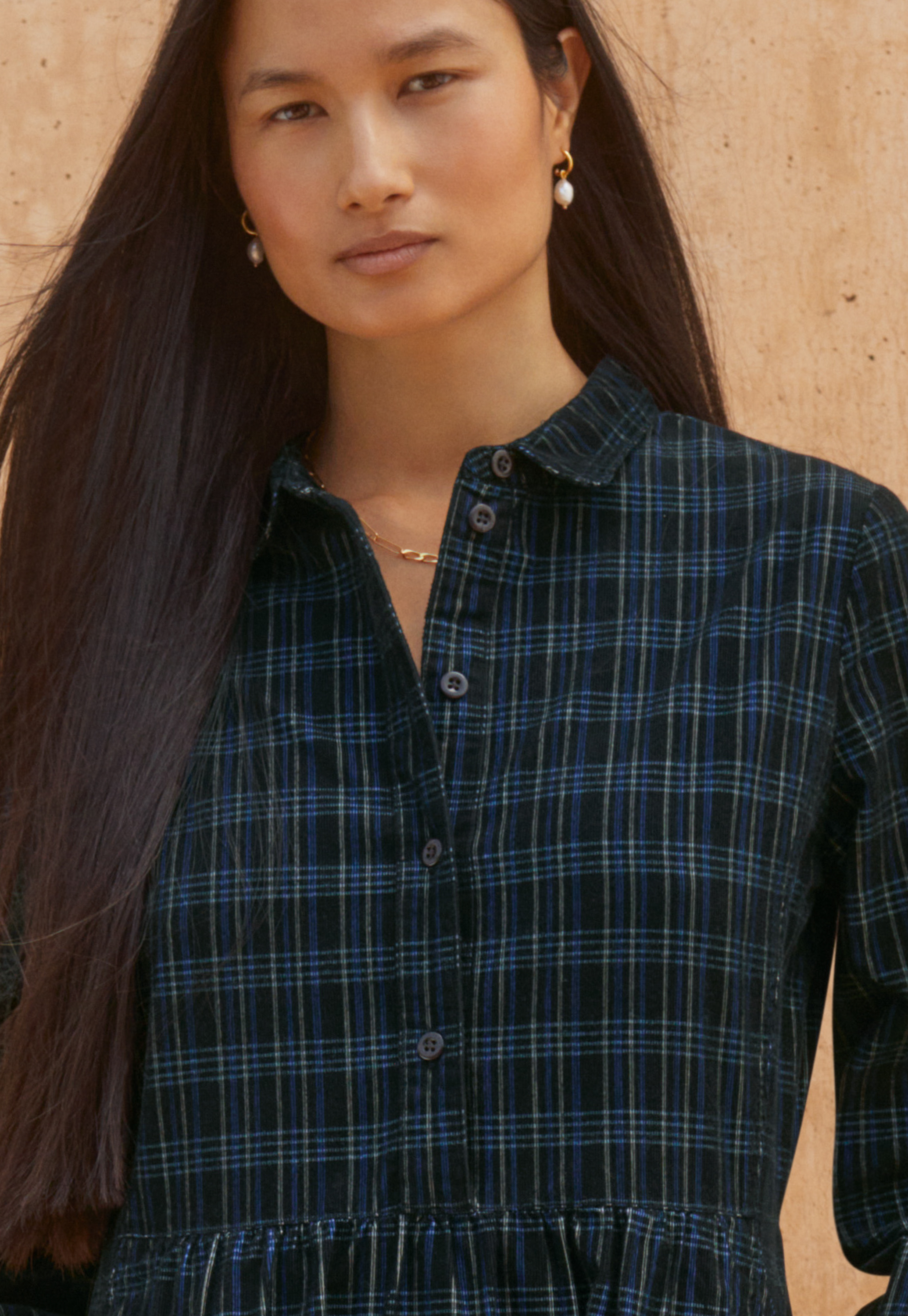 Checked cotton cord dress