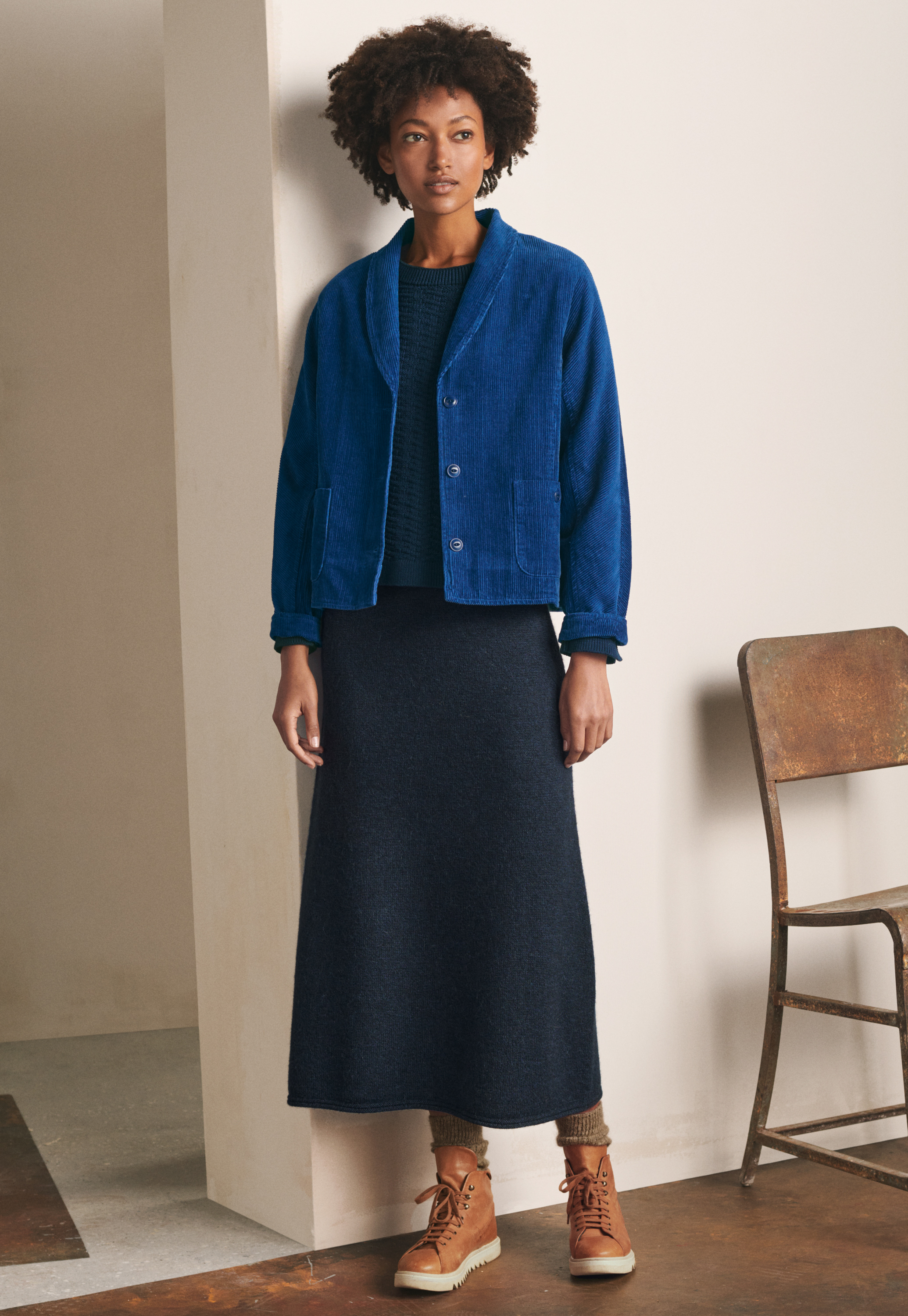 Cord shawl-collar jacket