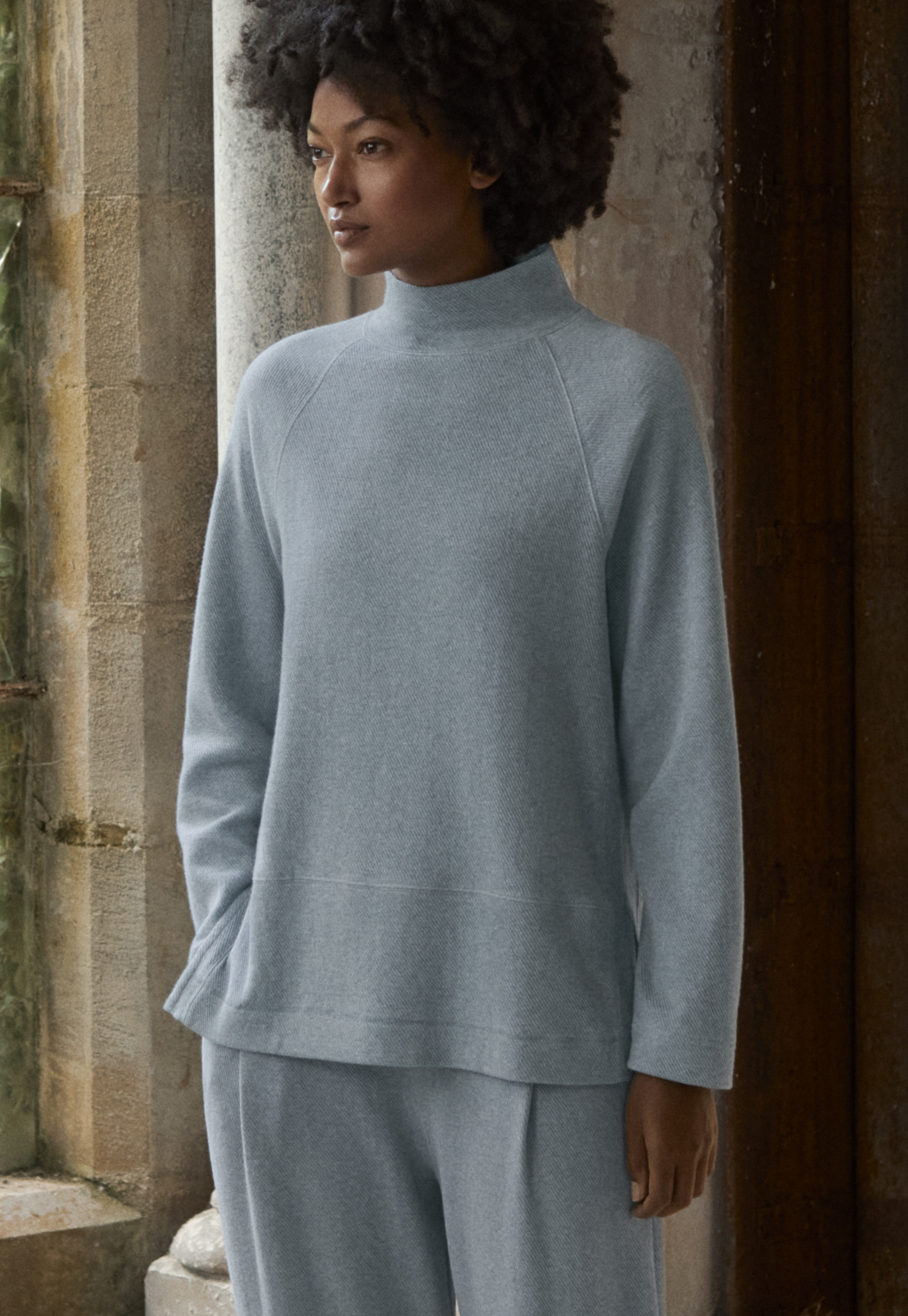 Cotton jersey funnel-neck tunic
