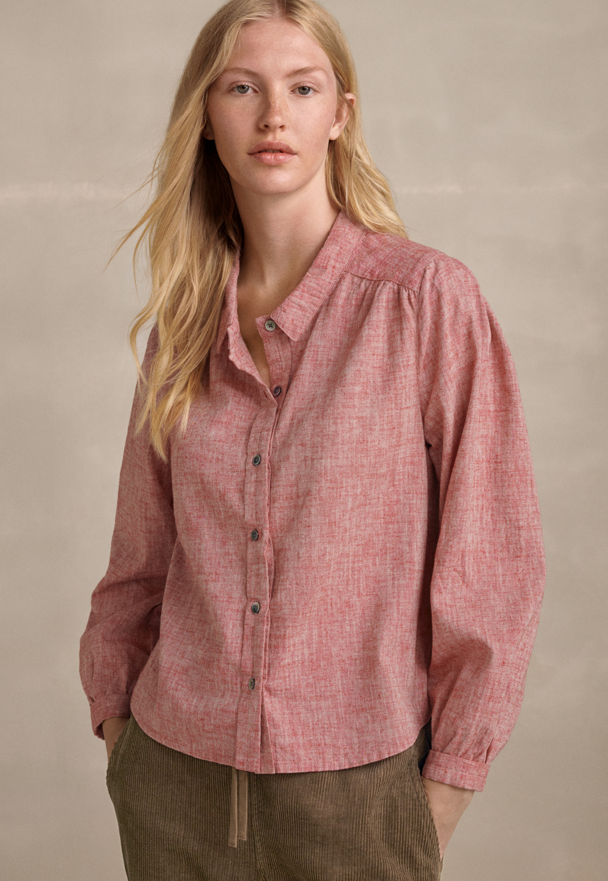 Hemp & cotton long-sleeve blouse