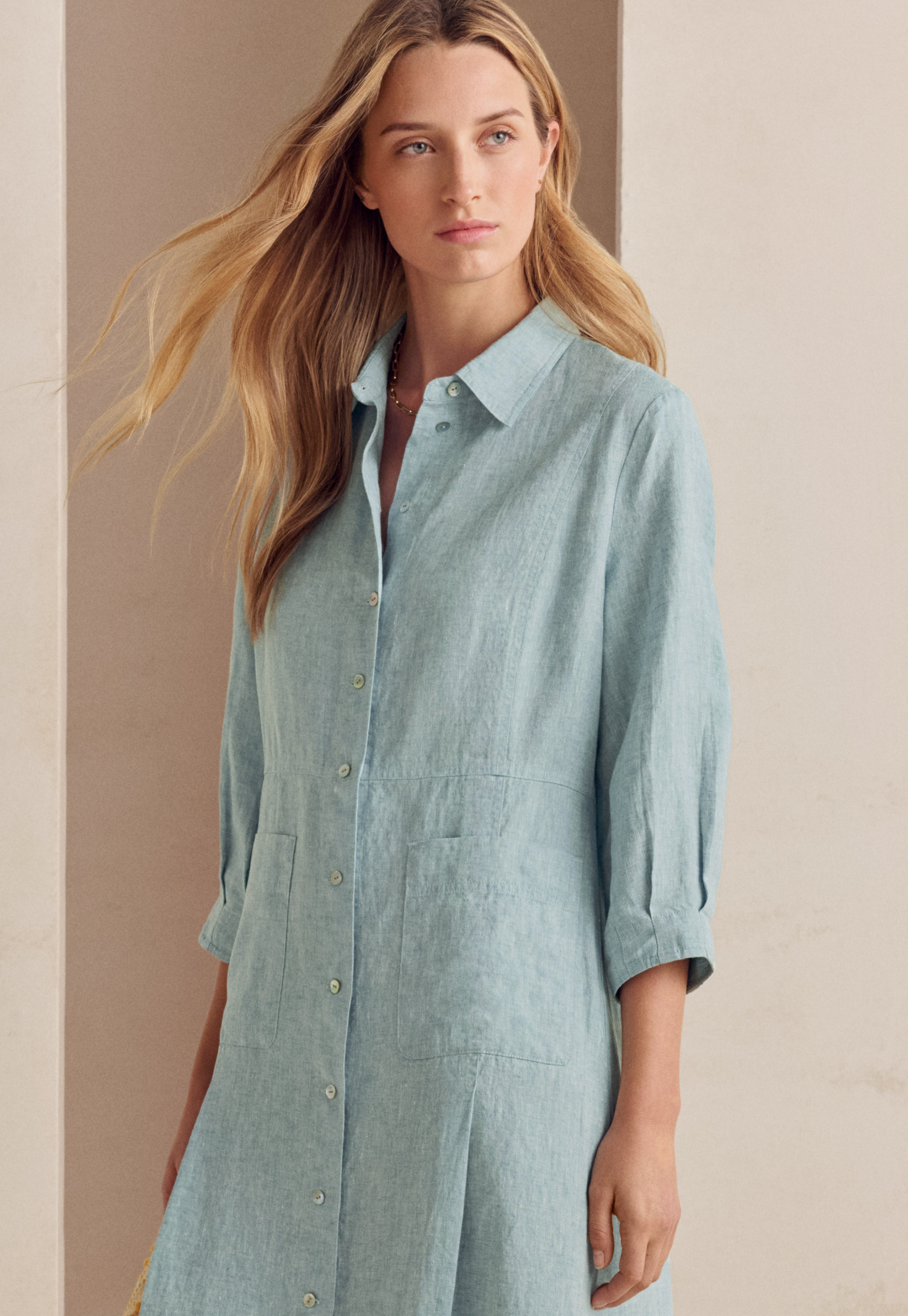 Linen button-front maxi-dress