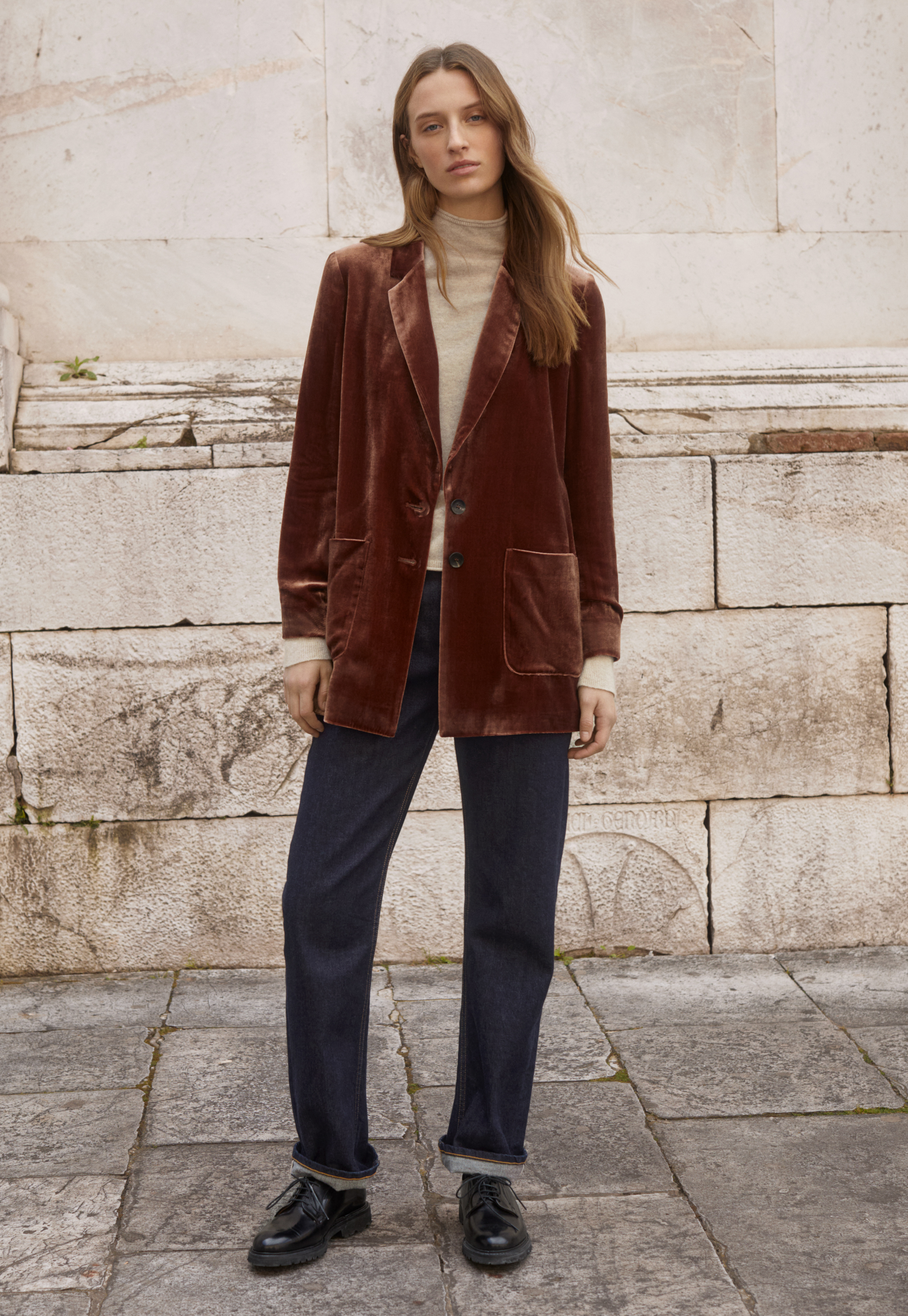 Silk velvet long jacket