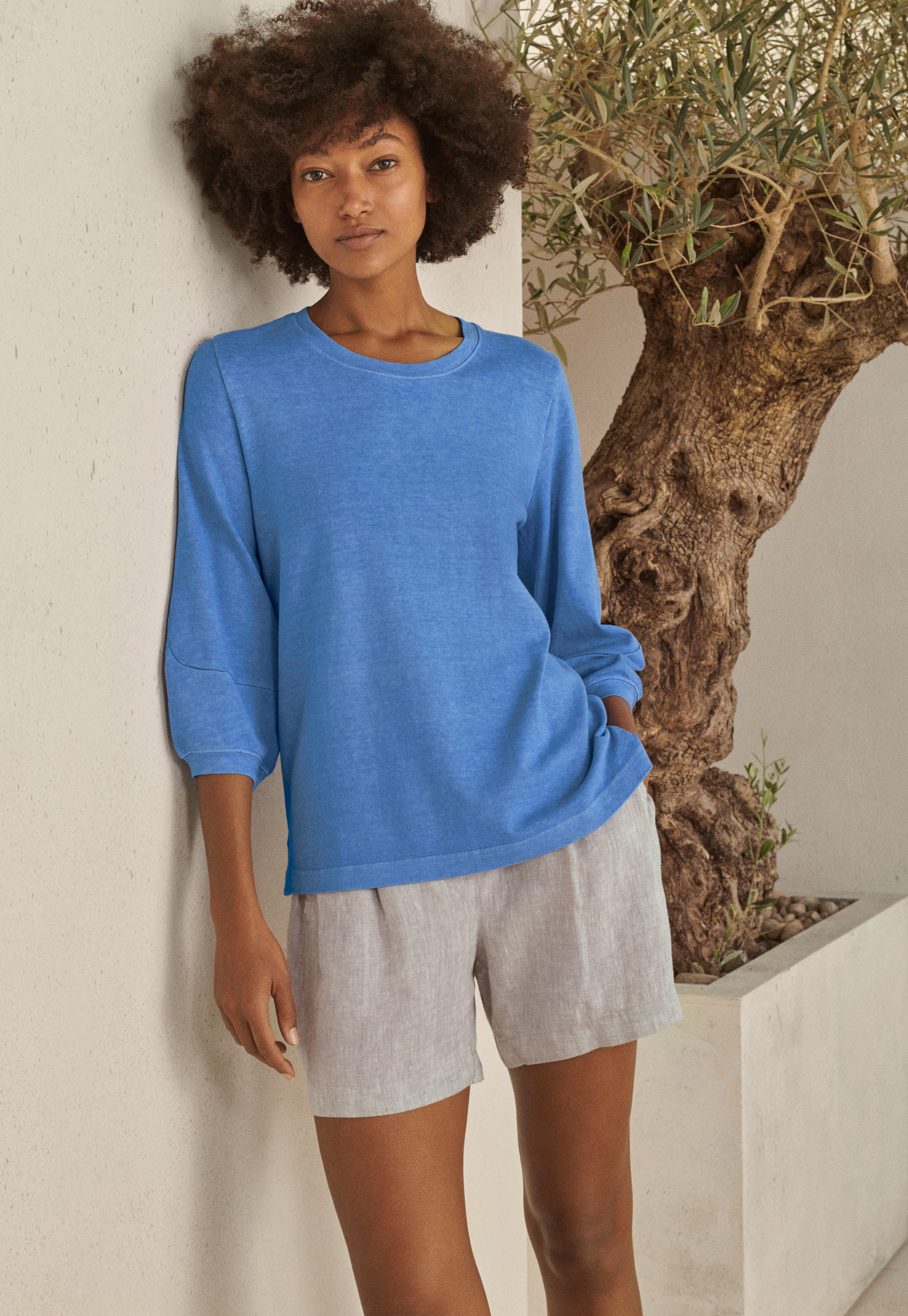 Hemp & cotton jersey round-neck top