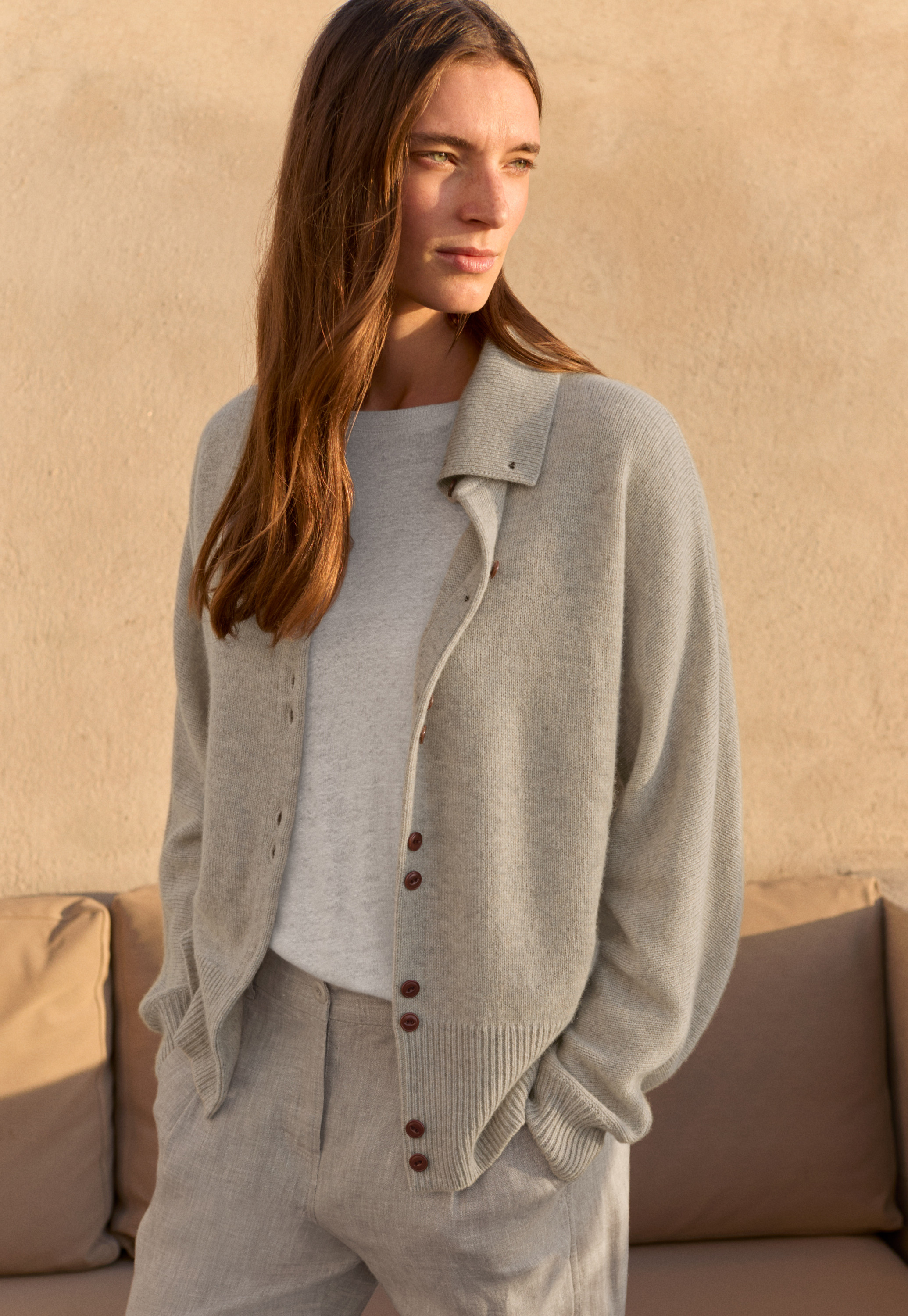 Cashmere funnel-neck cardigan