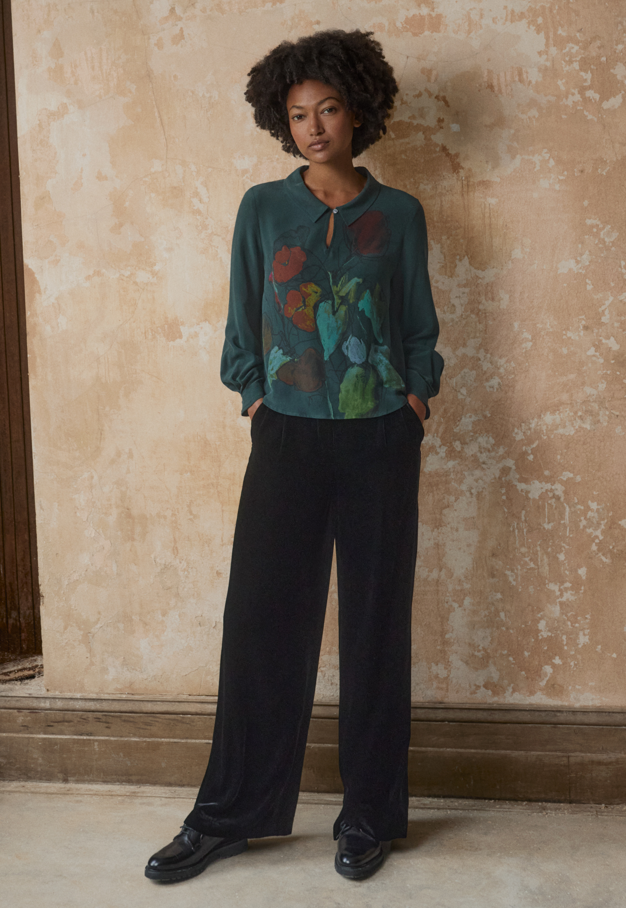 Silk velvet wide-leg trousers