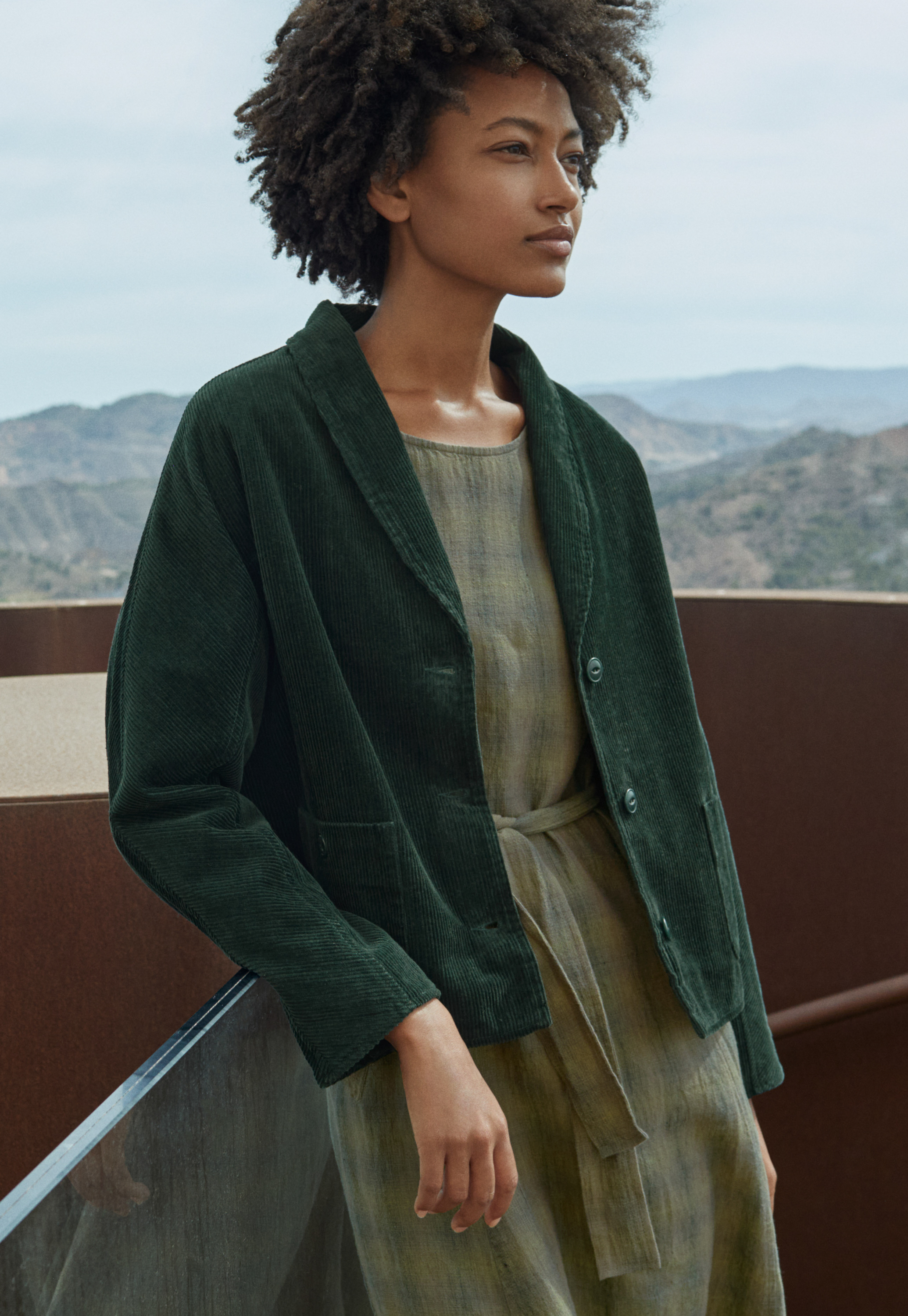 Cord shawl-collar jacket