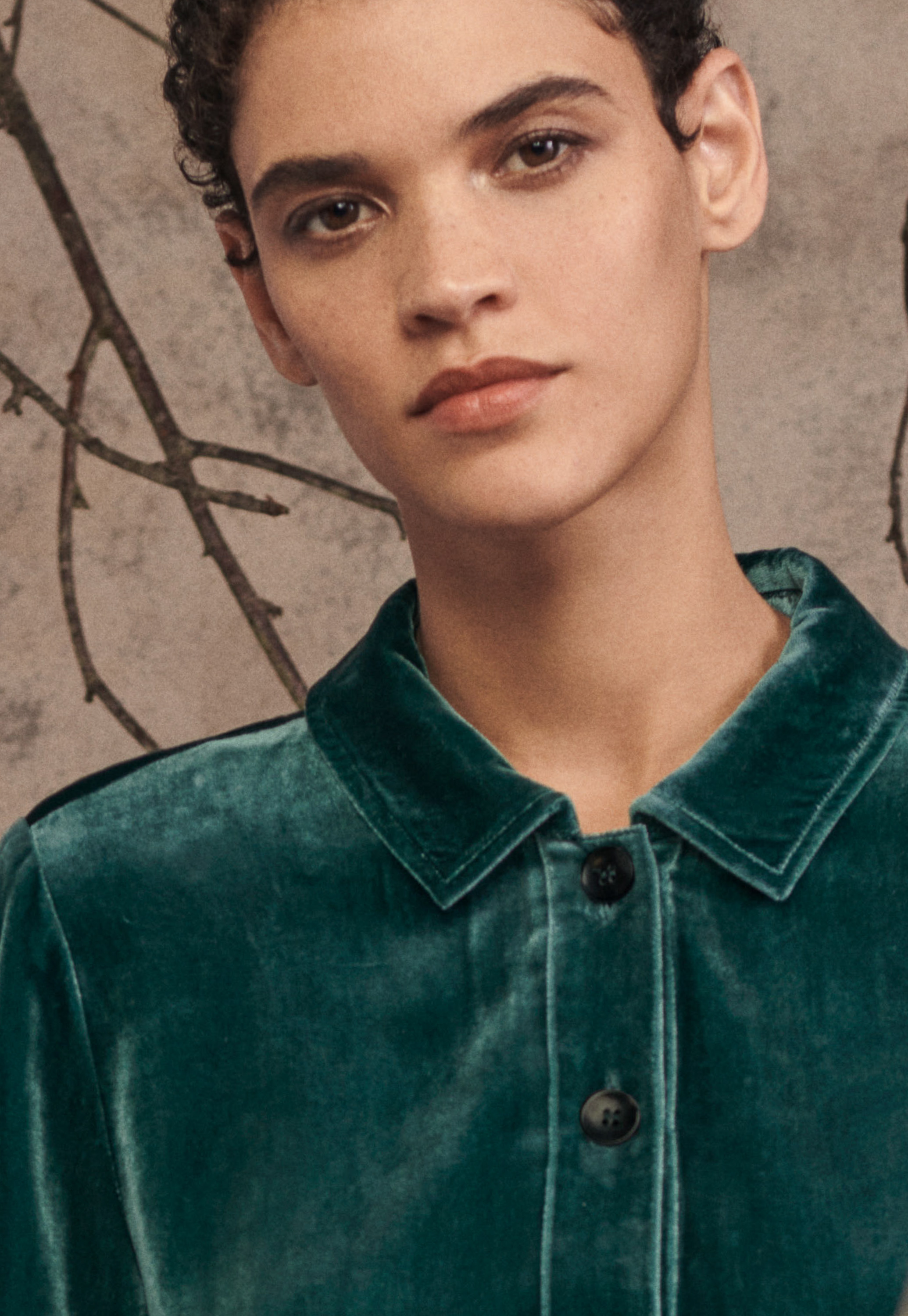 Silk velvet collared top