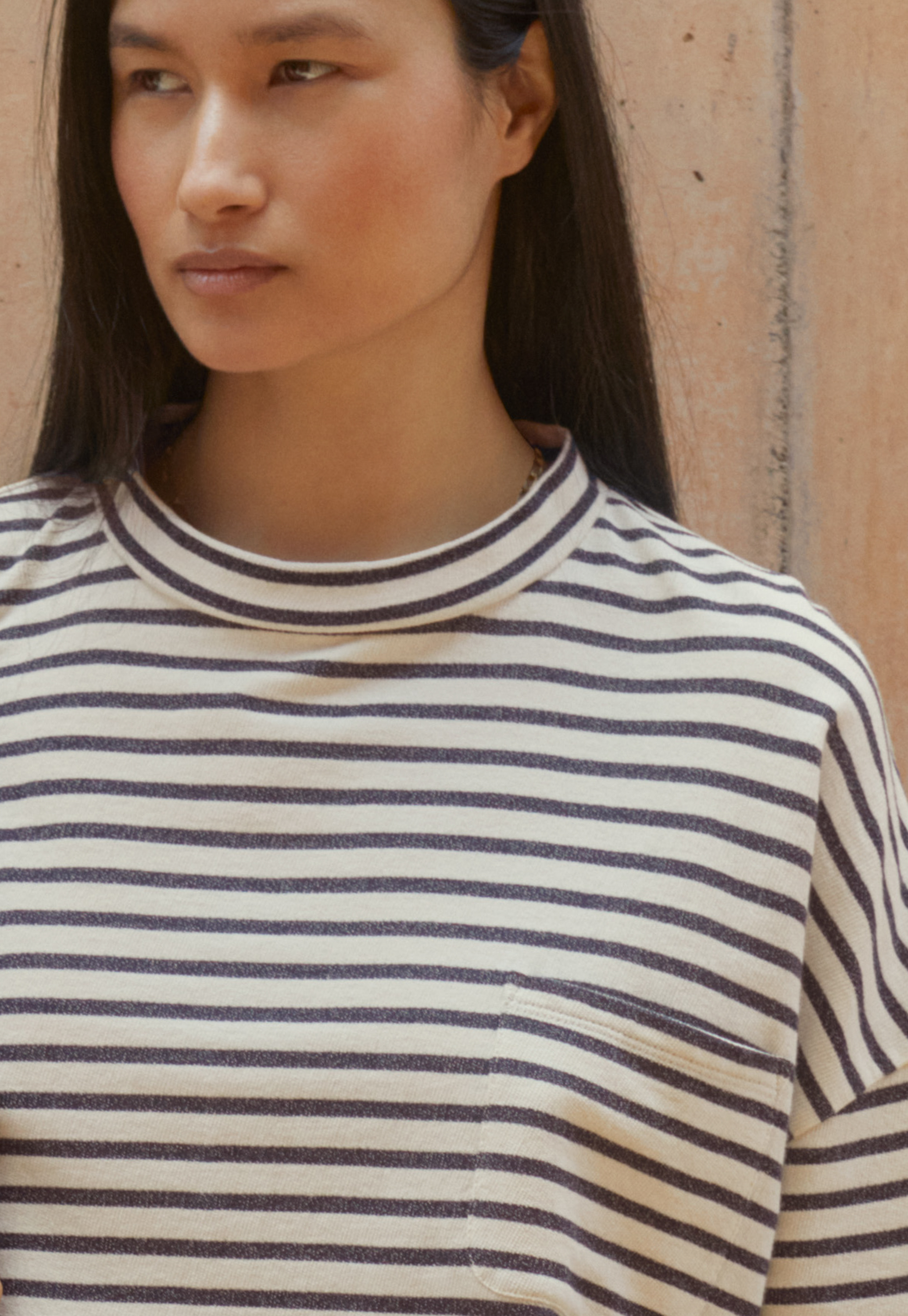 Striped cotton patch-pocket top