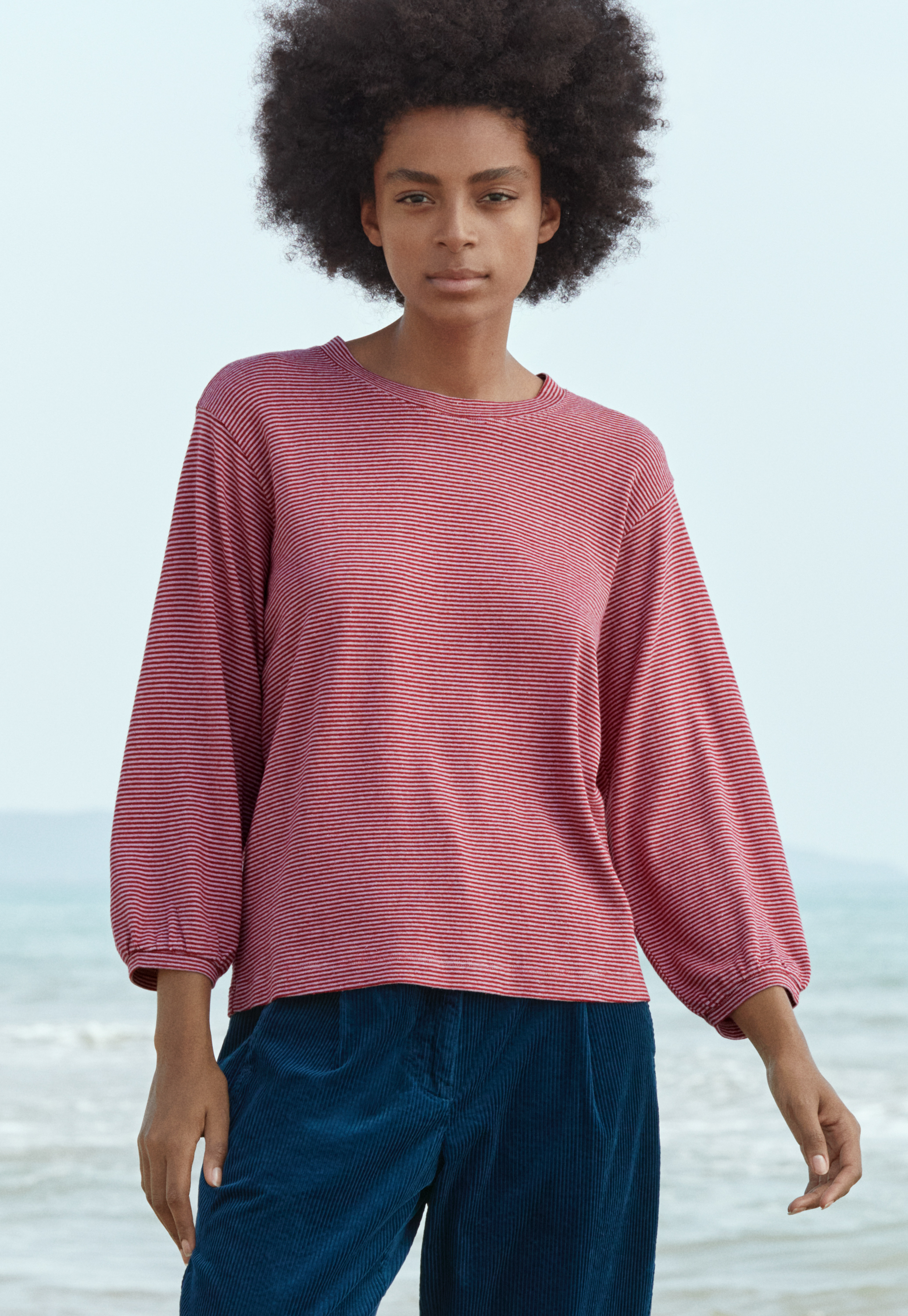 Hemp and cotton striped jersey top