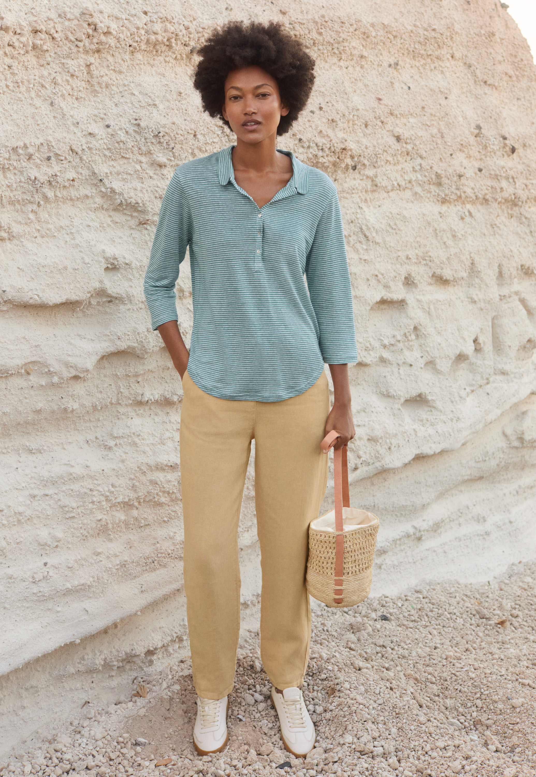 Tapered-leg linen trousers