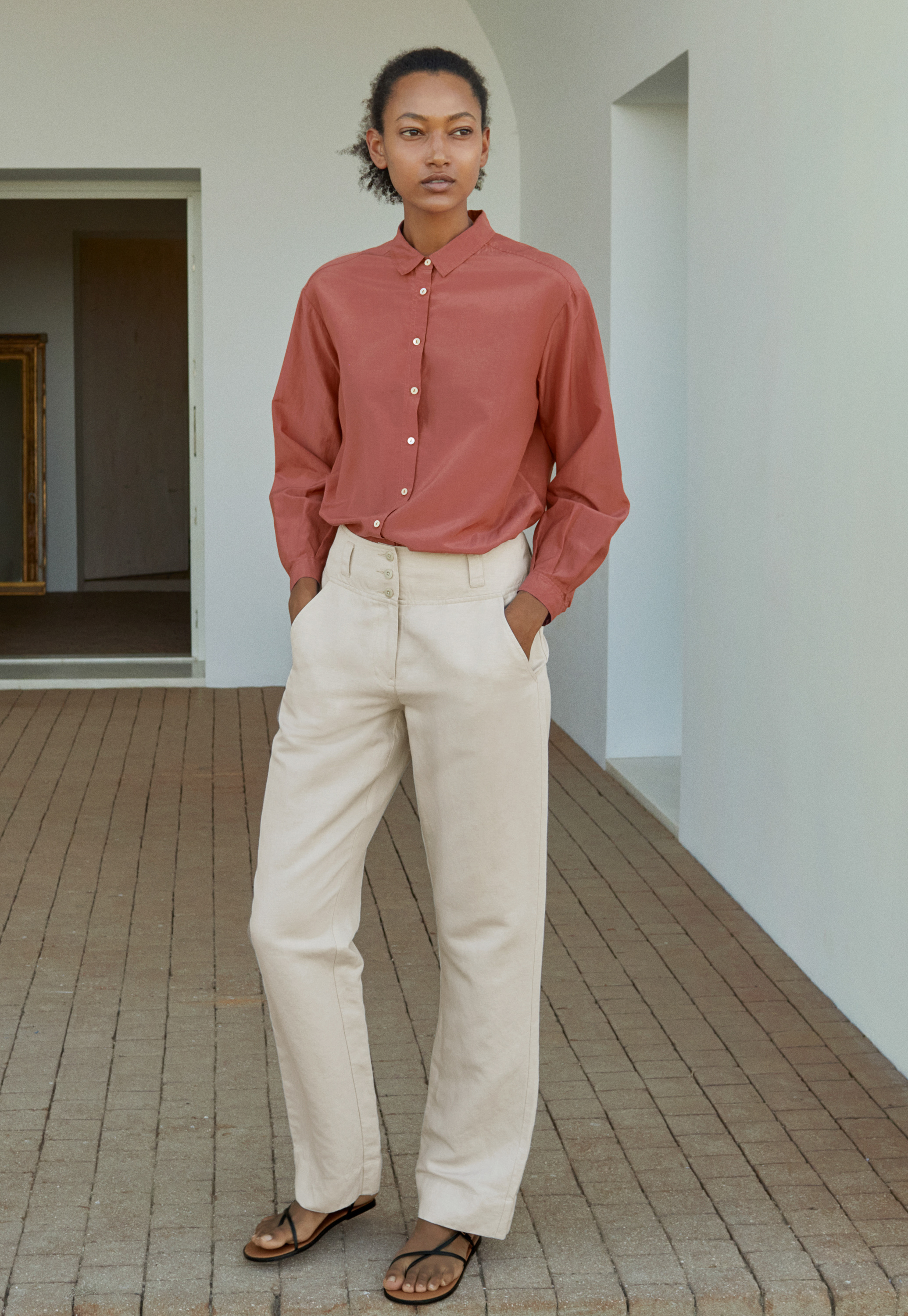 Silk & linen straight-leg trousers