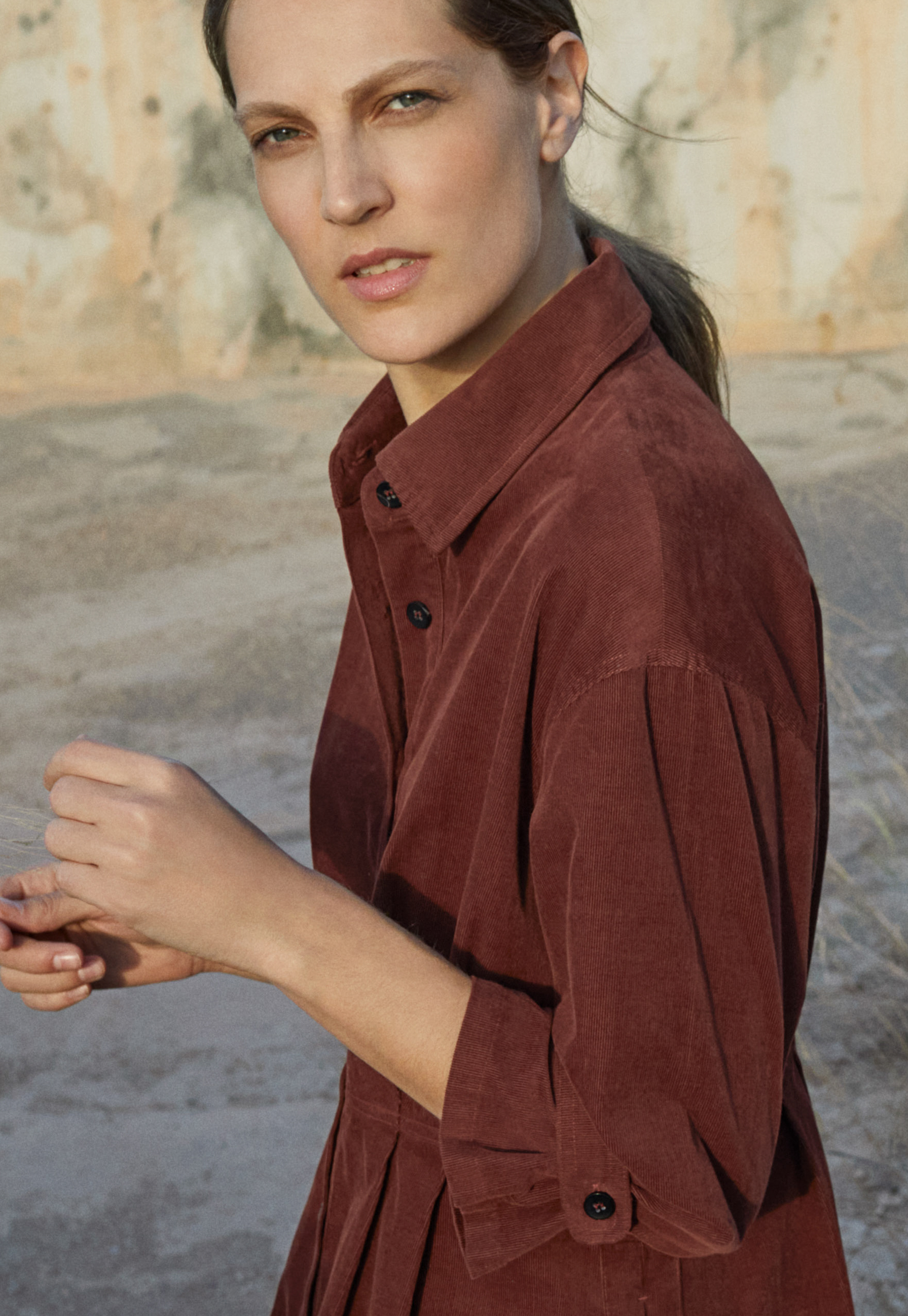 Pleated-waist coat-dress