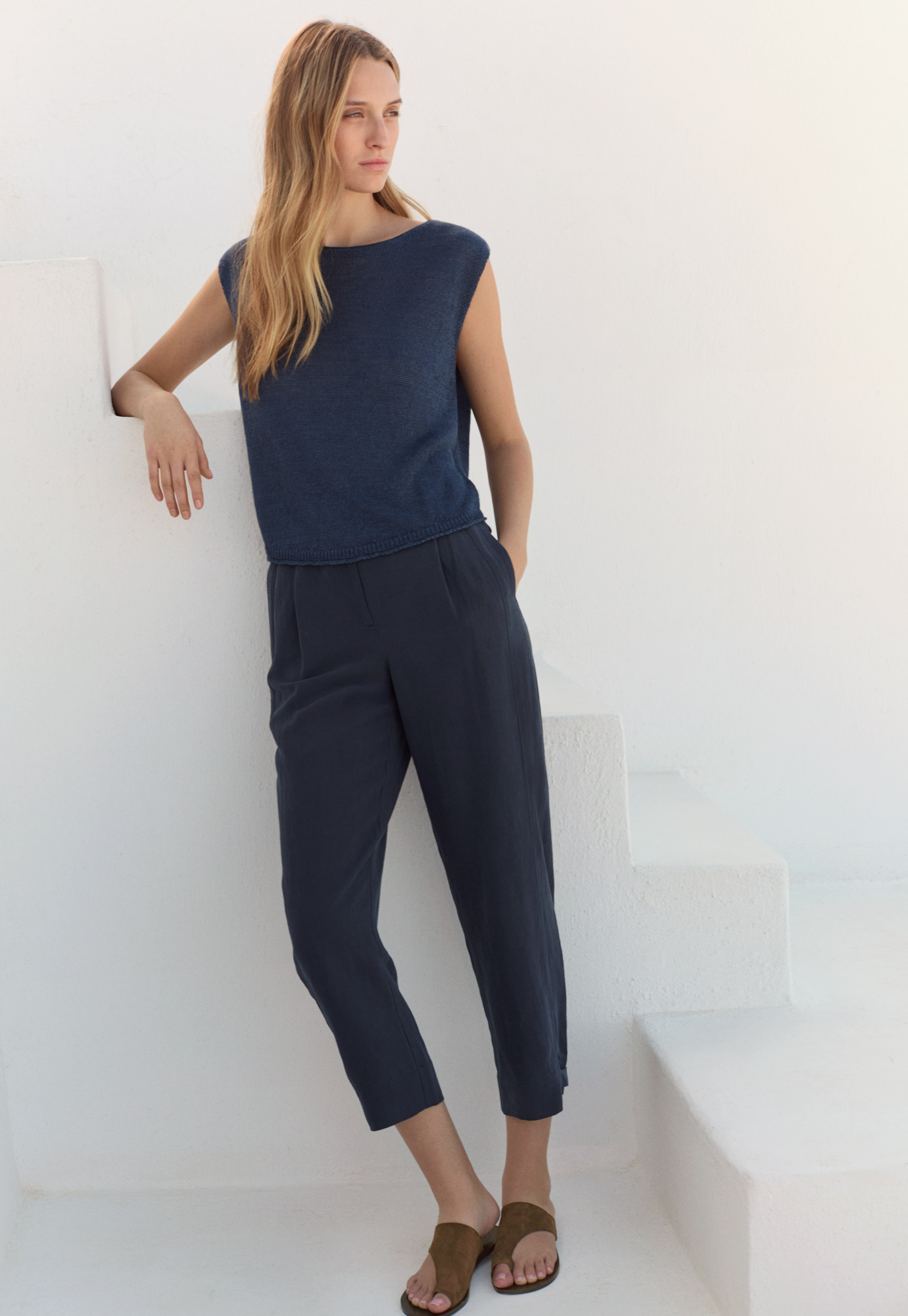 Silk & linen side-panel trousers