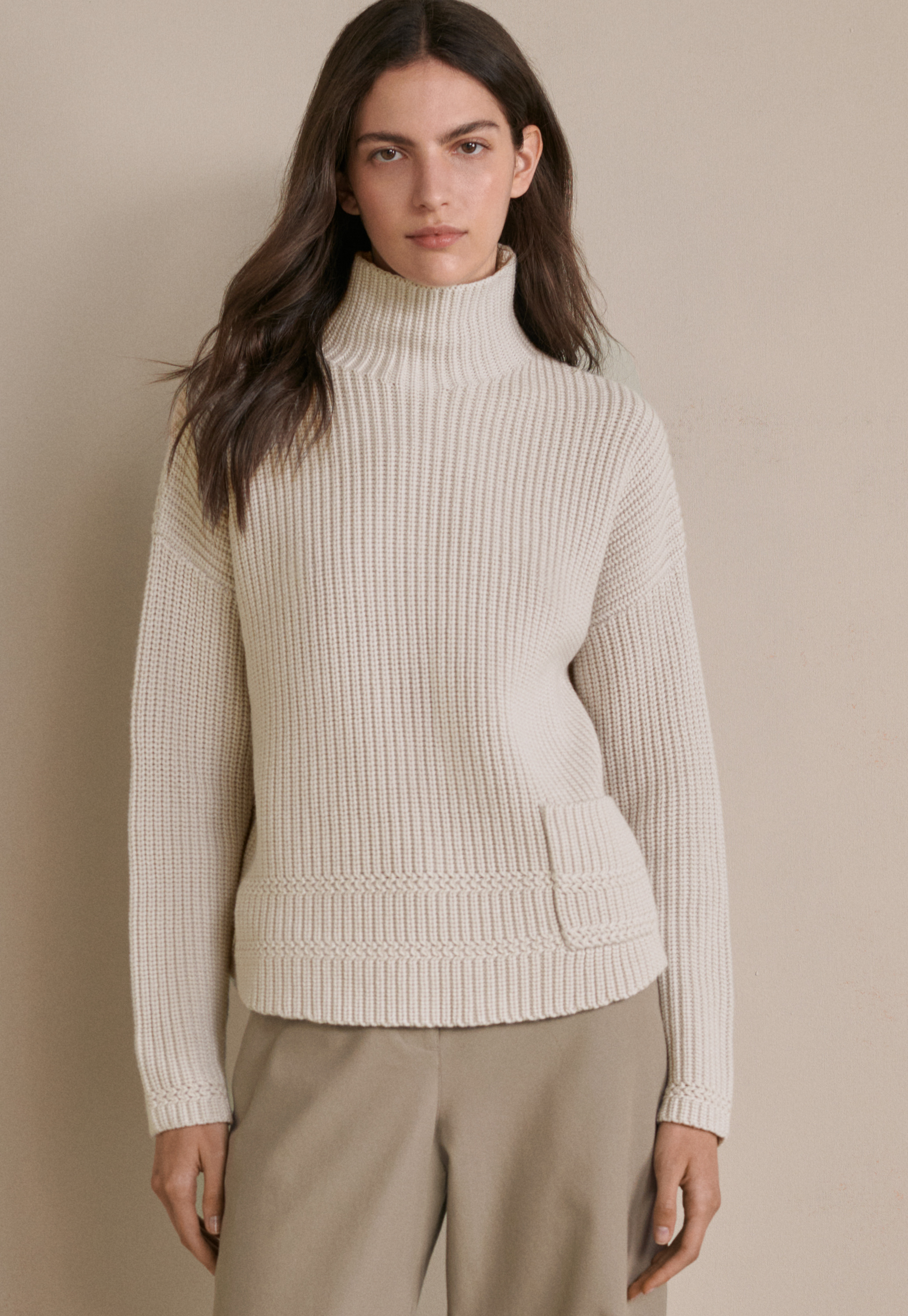 Cotton & wool funnel-neck sweater