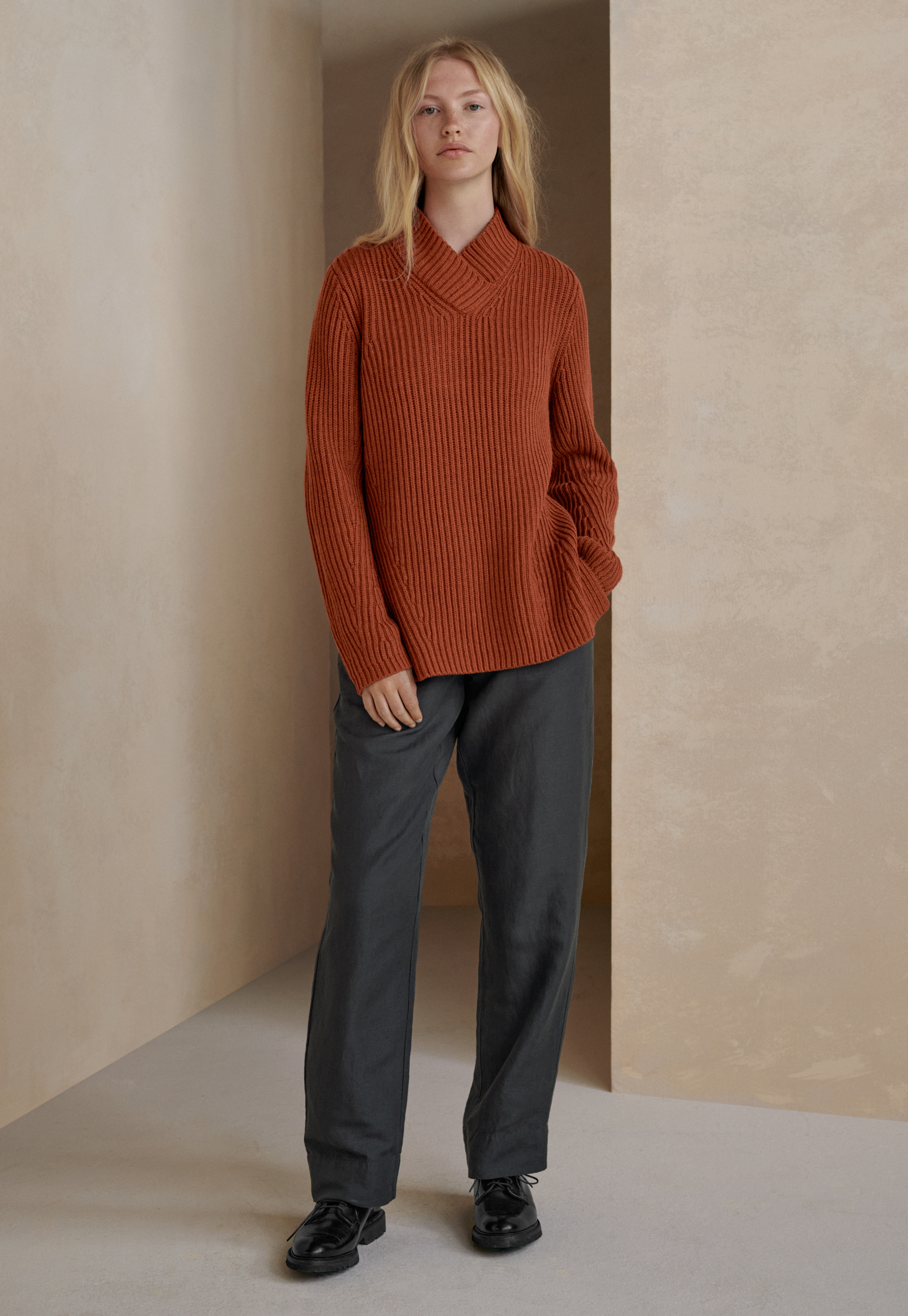 Wool & cotton long ribbed sweater