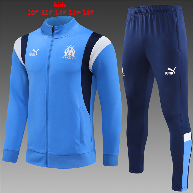 Marseille 23-24 Kids Jacket Training Tracksuit - Light Blue - UnitedFutballJersey