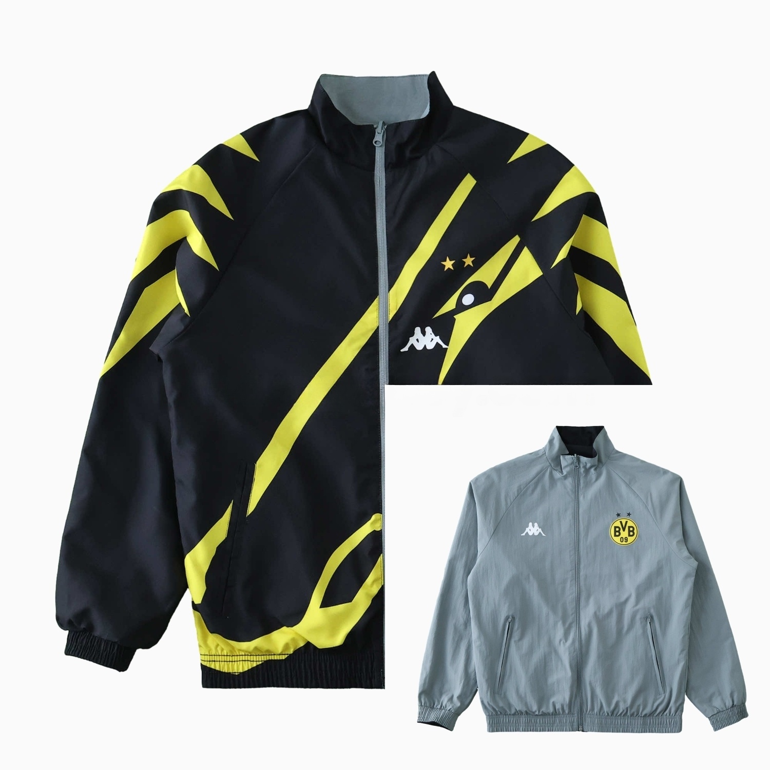 Borussia Dortmund 24-25 Retro Style Double Sided Reversible Windbreaker - Black & Grey - UnitedFutballJersey