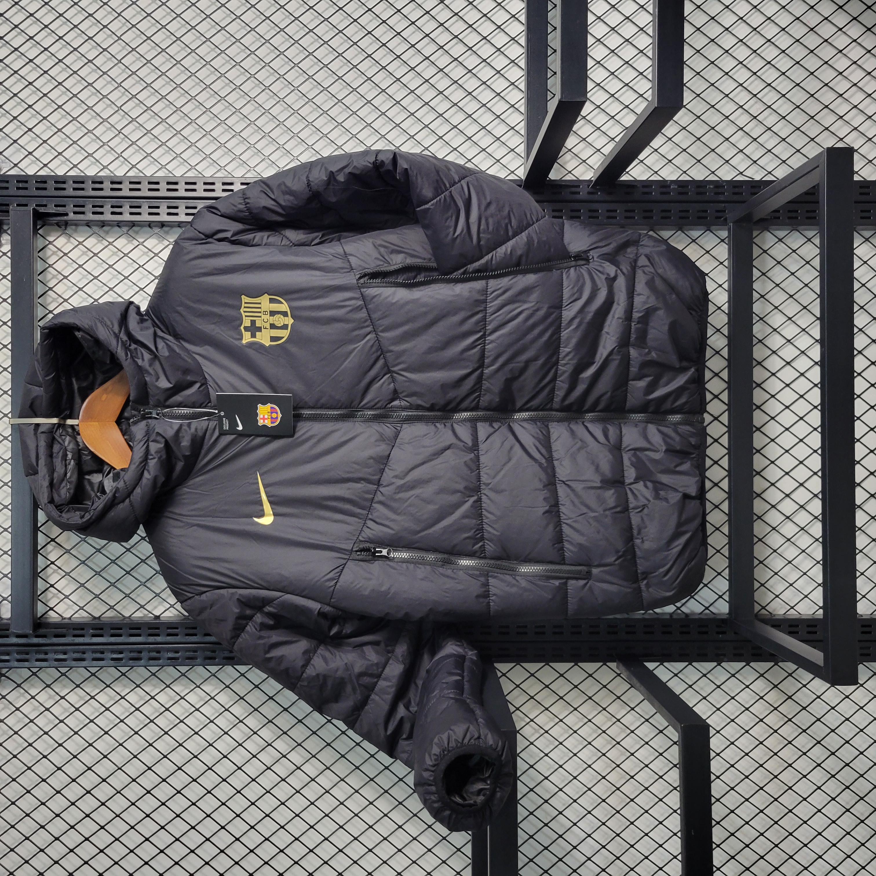 B.A.R.S.A 23-24 Men's Hooded Thermal Cotton Jacket - Black - UnitedFutballJersey