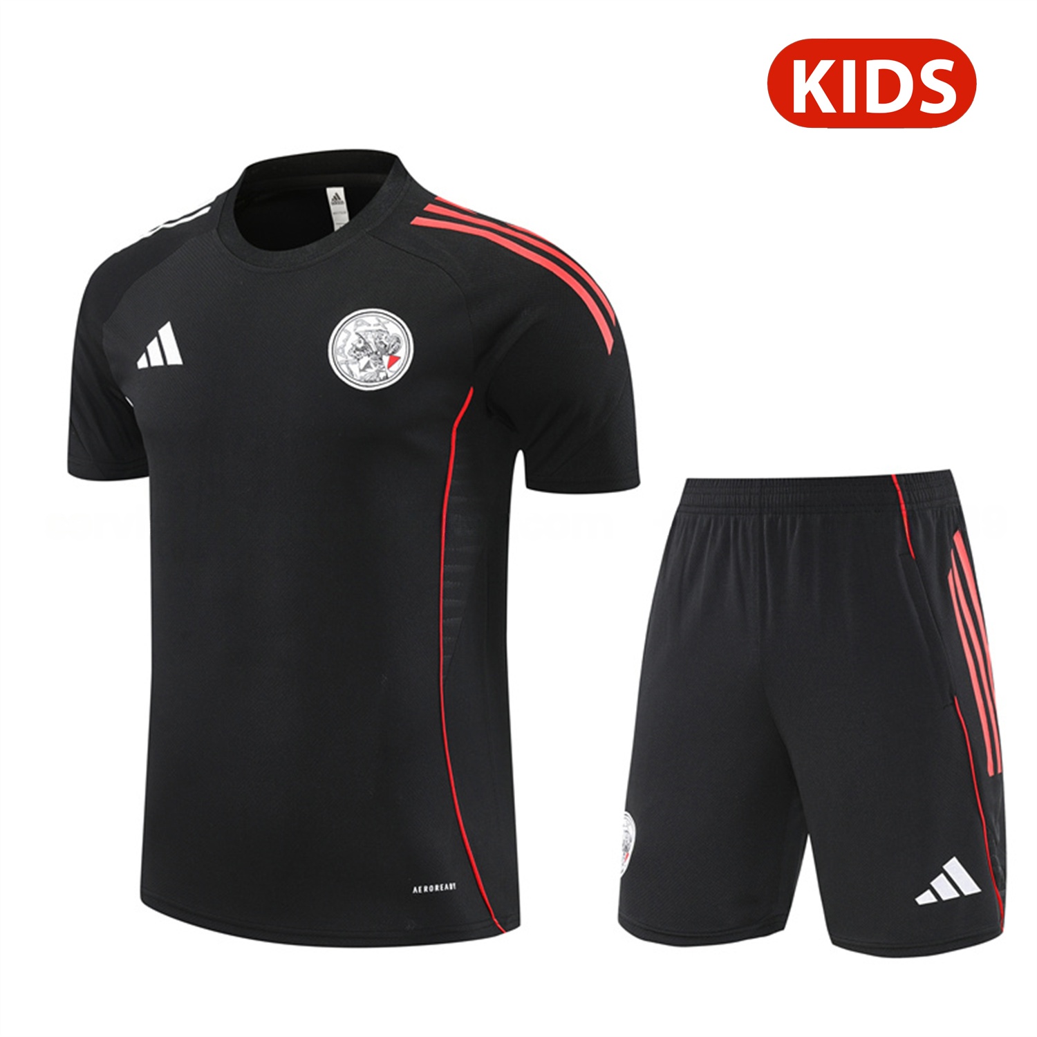 Ajax 25-26 Kids Short-Sleeve Training Set - Black Top and Black Shorts - UnitedFutballJersey