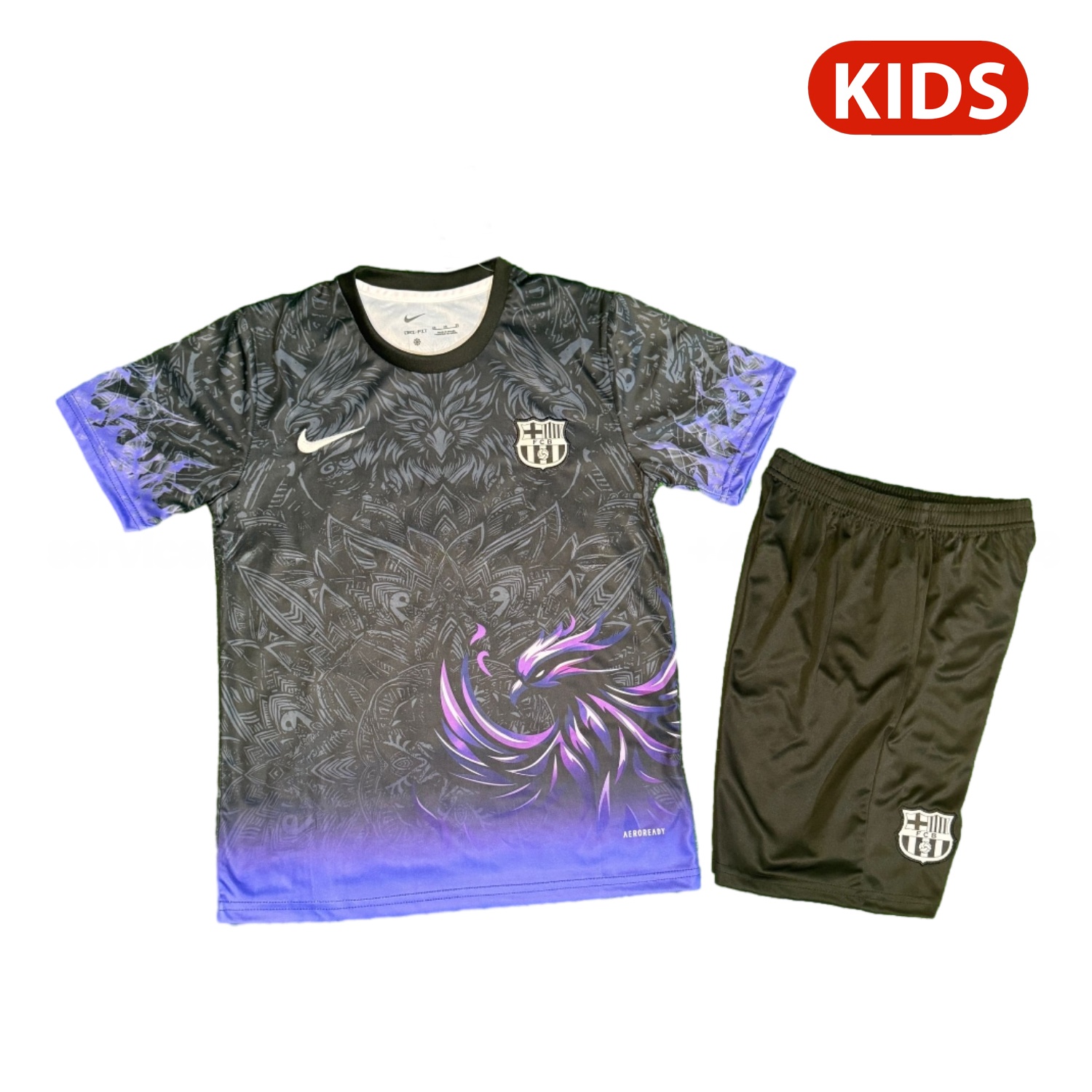Barcelona 25-26 Purple Bird Black Special Kids Kit - UnitedFutballJersey
