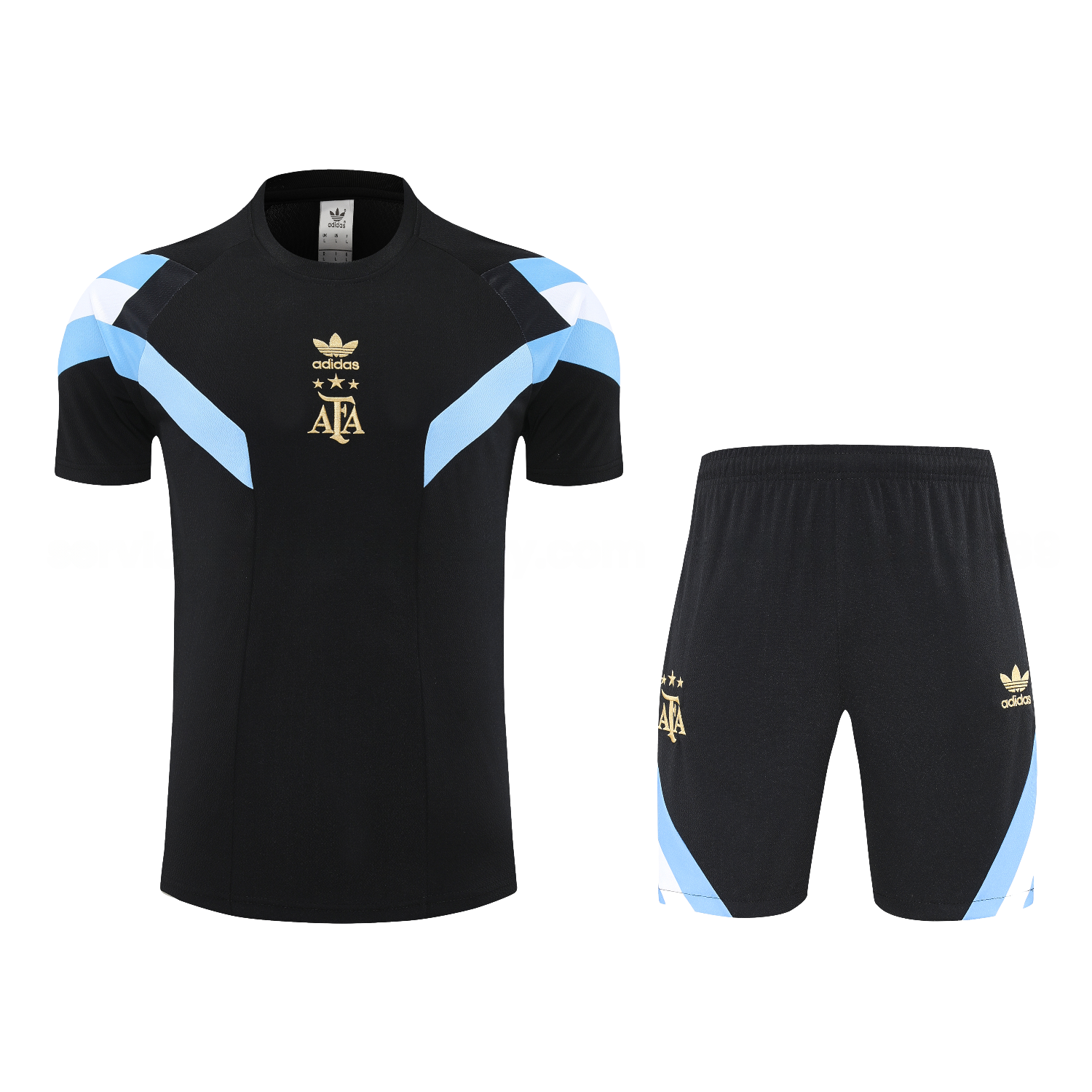 Argentina 25-26 Short-Sleeve Training Set - Black Top & Black Shorts - UnitedFutballJersey