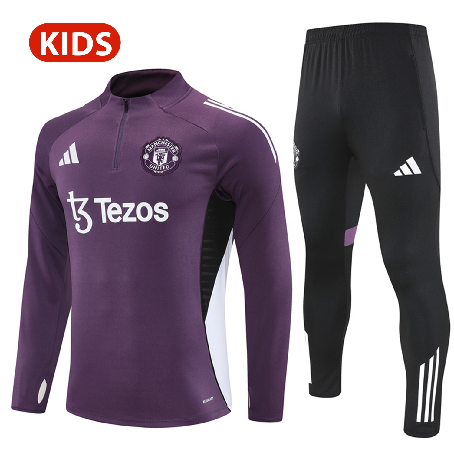 Manchester United 25-26 Kid Long Sleeves Training Set - Purple Top & Black Pants - UnitedFutballJersey