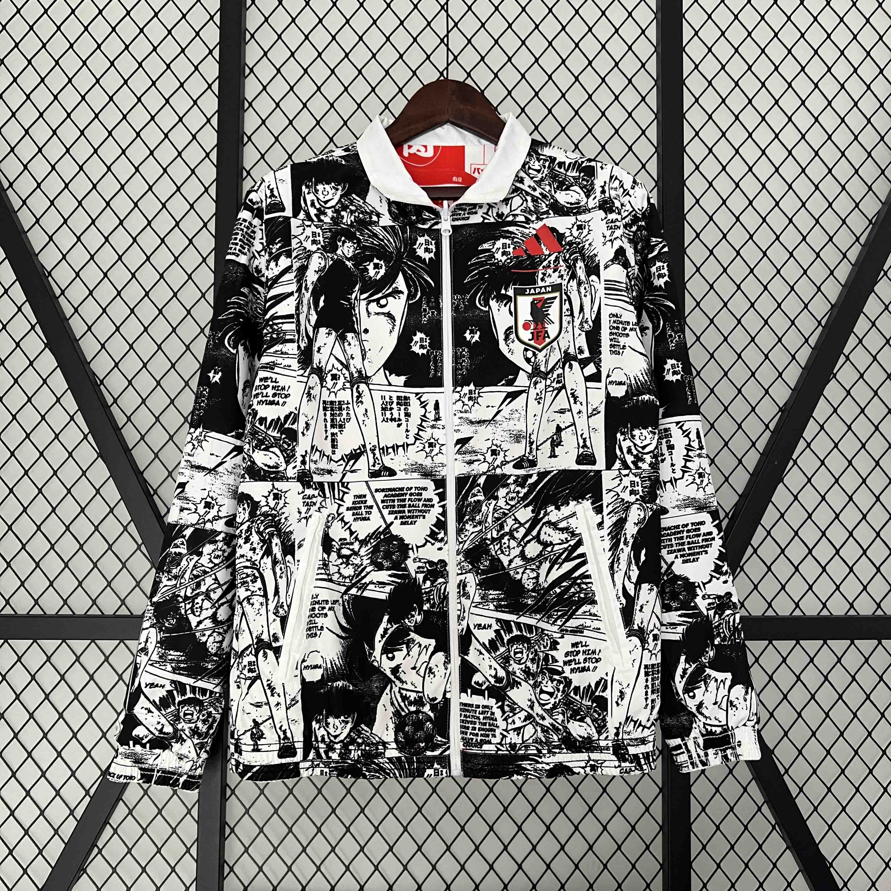 Japan 23-24 Double Sided Windbreaker - Black and Red Anime - UnitedFutballJersey