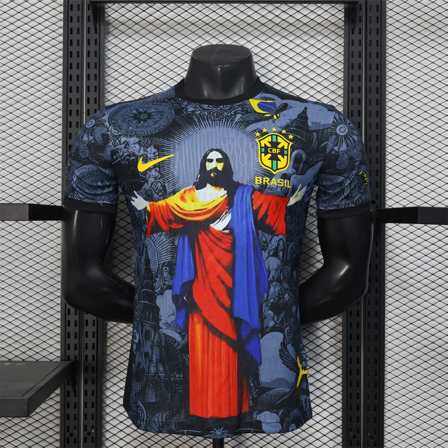Brazil 25-26 Colorful Jesus Statue Special Black Jersey - Player Version - UnitedFutballJersey