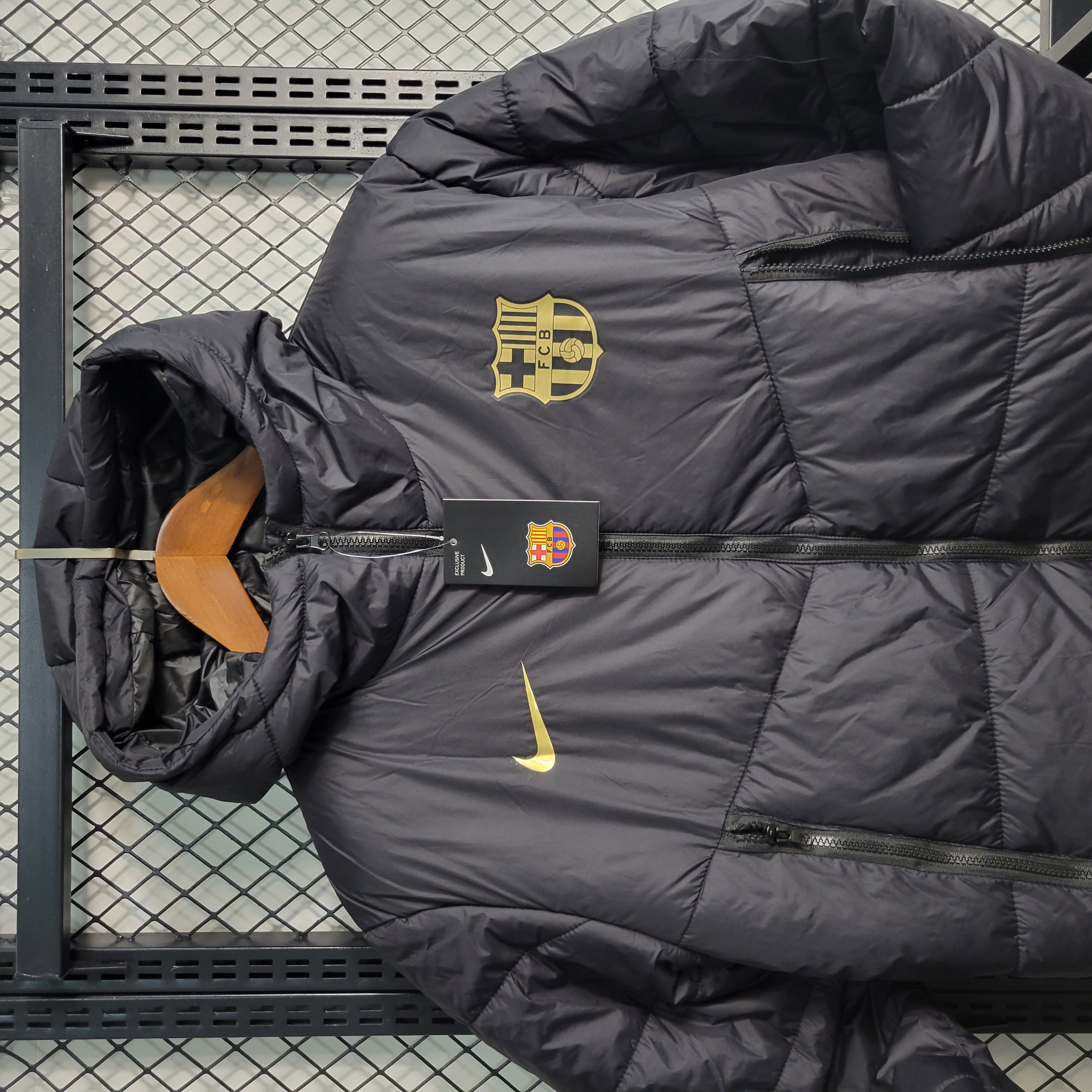 B.A.R.S.A 23-24 Men's Hooded Thermal Cotton Jacket - Black - UnitedFutballJersey