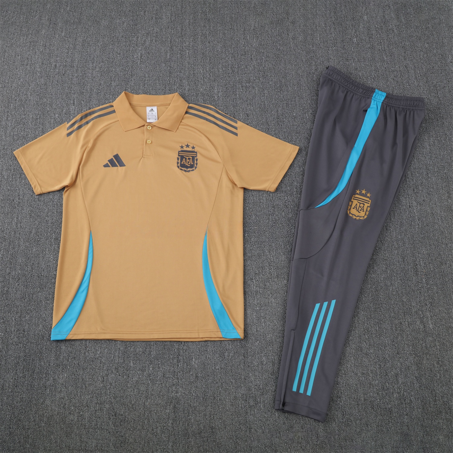 Argentina 25-26 POLO Short-Sleeve Training Set - Light Brown Top and Grey Pants - UnitedFutballJersey