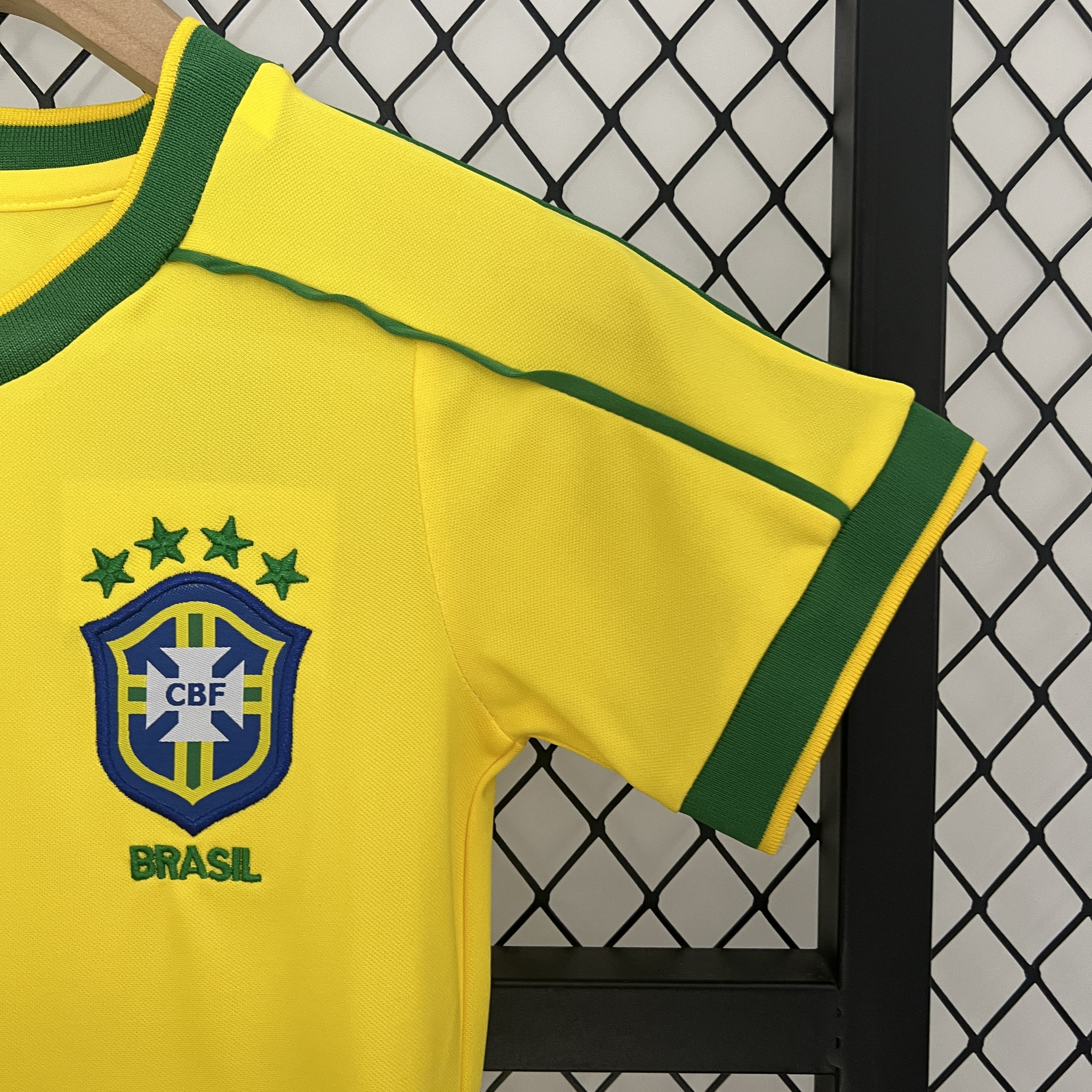 Retro Brazil 1998 Home Stadium Kids Kit - UnitedFutballJersey