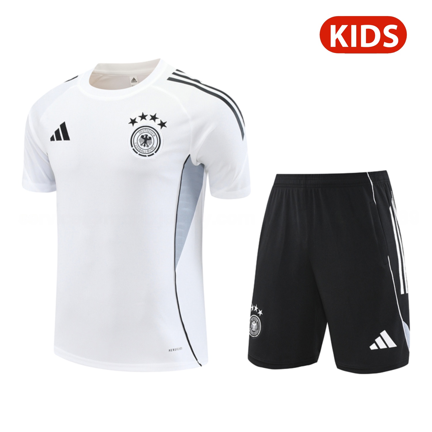 Germany 25-26 Kids Short-Sleeve Training Set - White Top & Black Shorts - UnitedFutballJersey