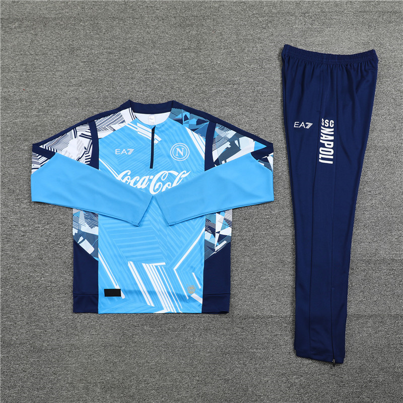Napoli 24-25 Pre-Match Long Sleeve Training Set - Light Blue Top and Deep Blue Pants - UnitedFutballJersey