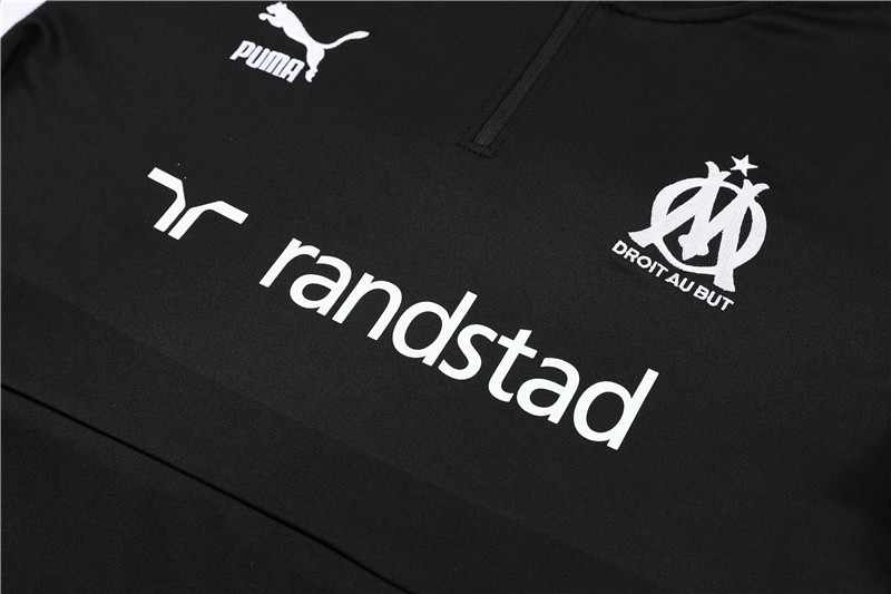 Marseille 23-24 Kids Long Sleeve Training Set Black and White - UnitedFutballJersey