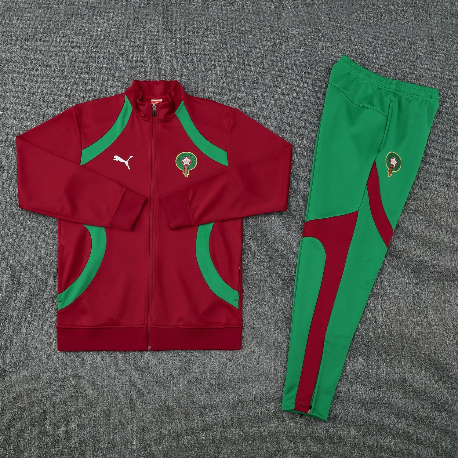 Morocco 25-26 Jacket Training Tracksuit - Red Jackets & Green Pants - UnitedFutballJersey