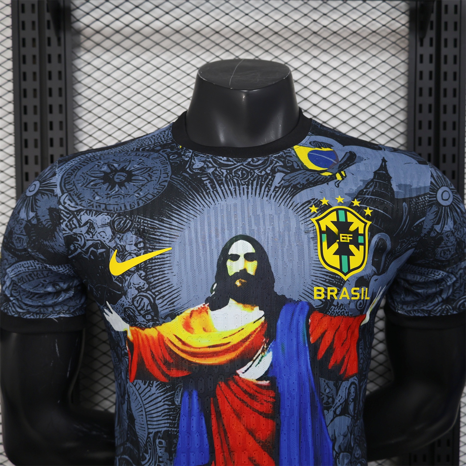 Brazil 25-26 Colorful Jesus Statue Special Black Jersey - Player Version - UnitedFutballJersey