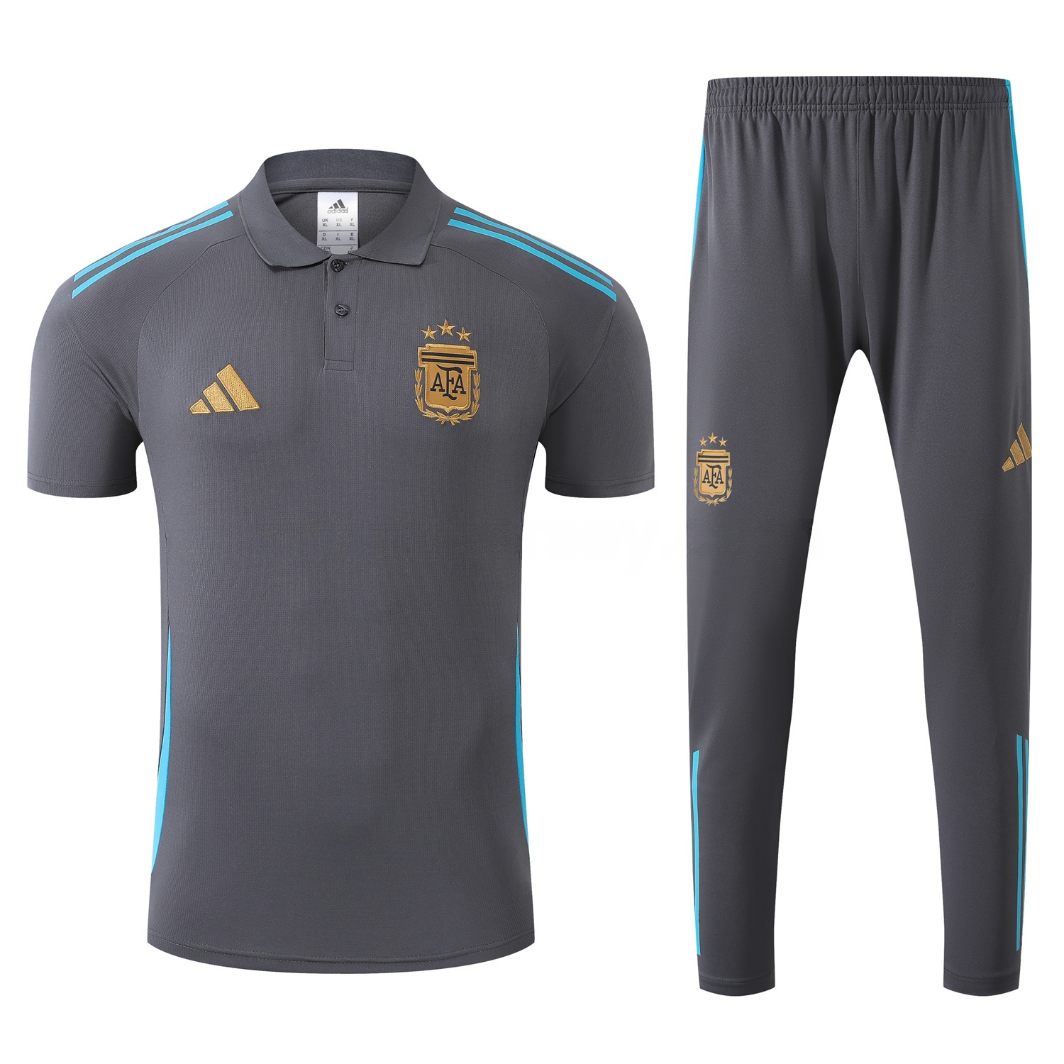 Argentina 25-26 POLO Short-Sleeve Training Set - Grey Top and Pants with Blue Stripes - UnitedFutballJersey