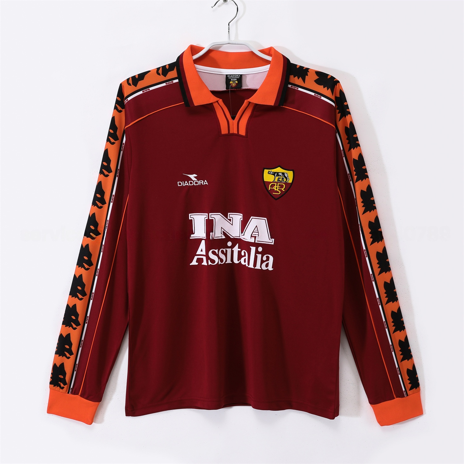 Retro Roma 1998-99 Home Long Sleeves Jersey - UnitedFutballJersey