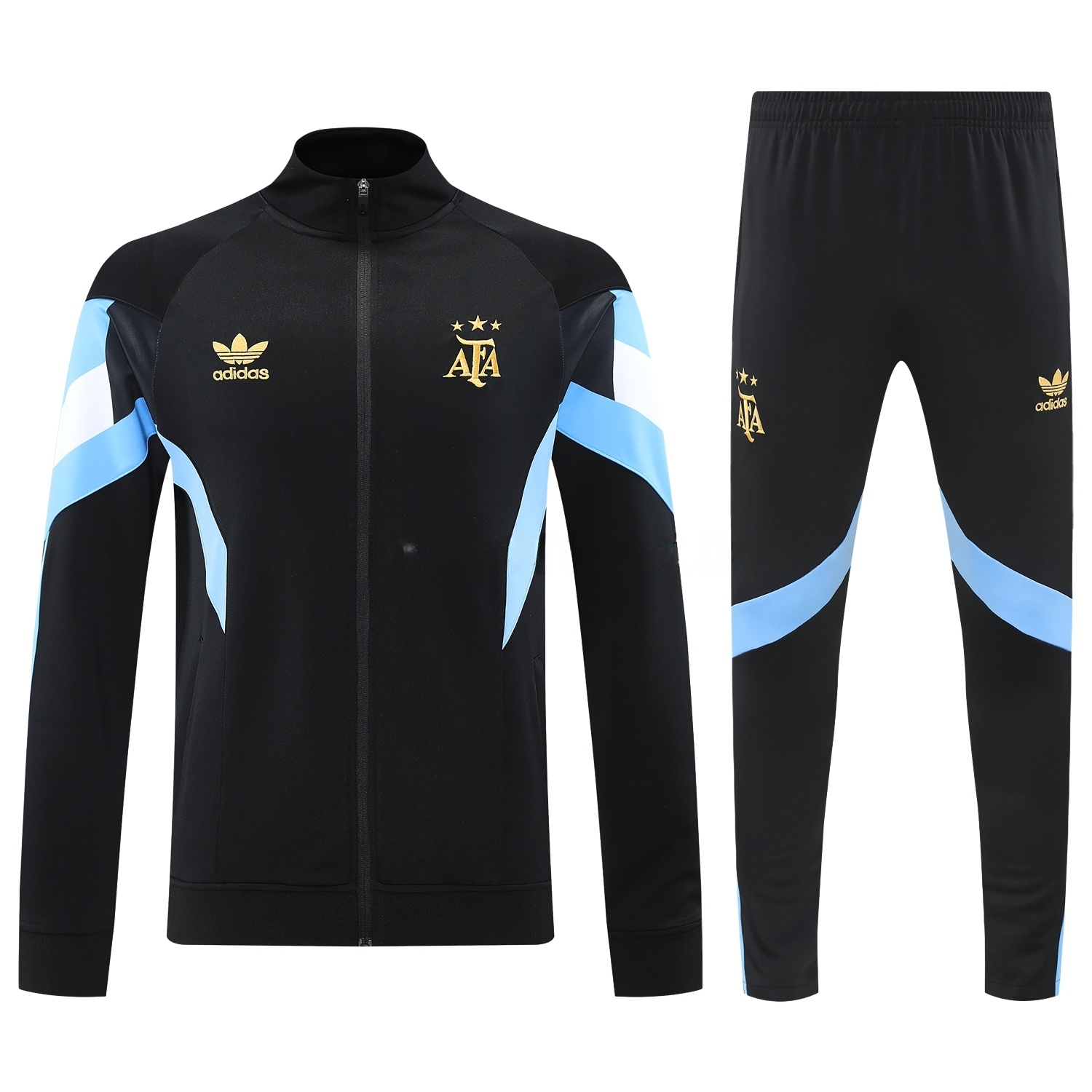 Argentina 24-25 Throwback Jacket Training Tracksuit - Black Jackets & Pants with Blue and White Stripes - UnitedFutballJersey