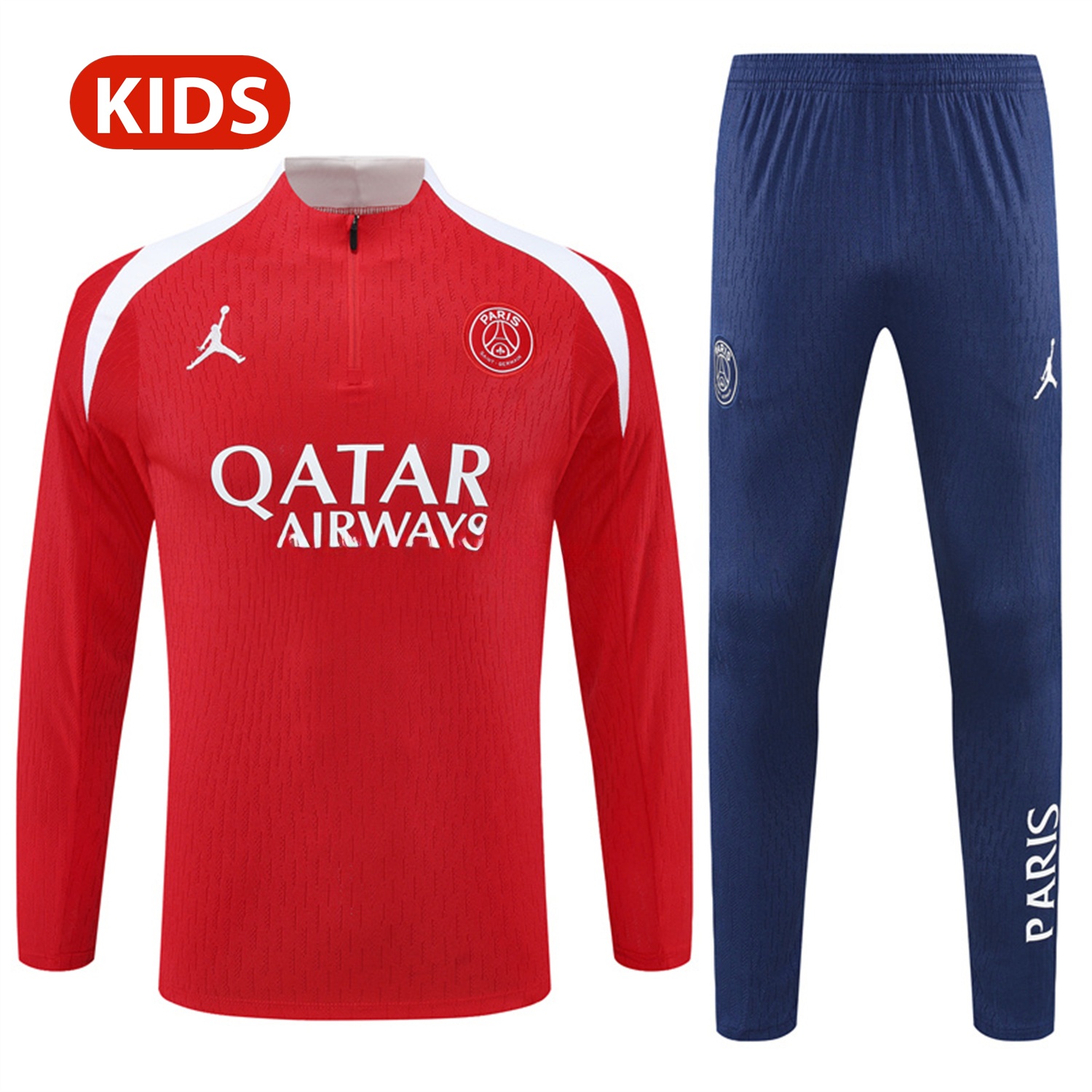 Paris Saint-Germain PSG 25-26 Kid Long Sleeves Training Set - Red Top & Royal Blue Pants - UnitedFutballJersey