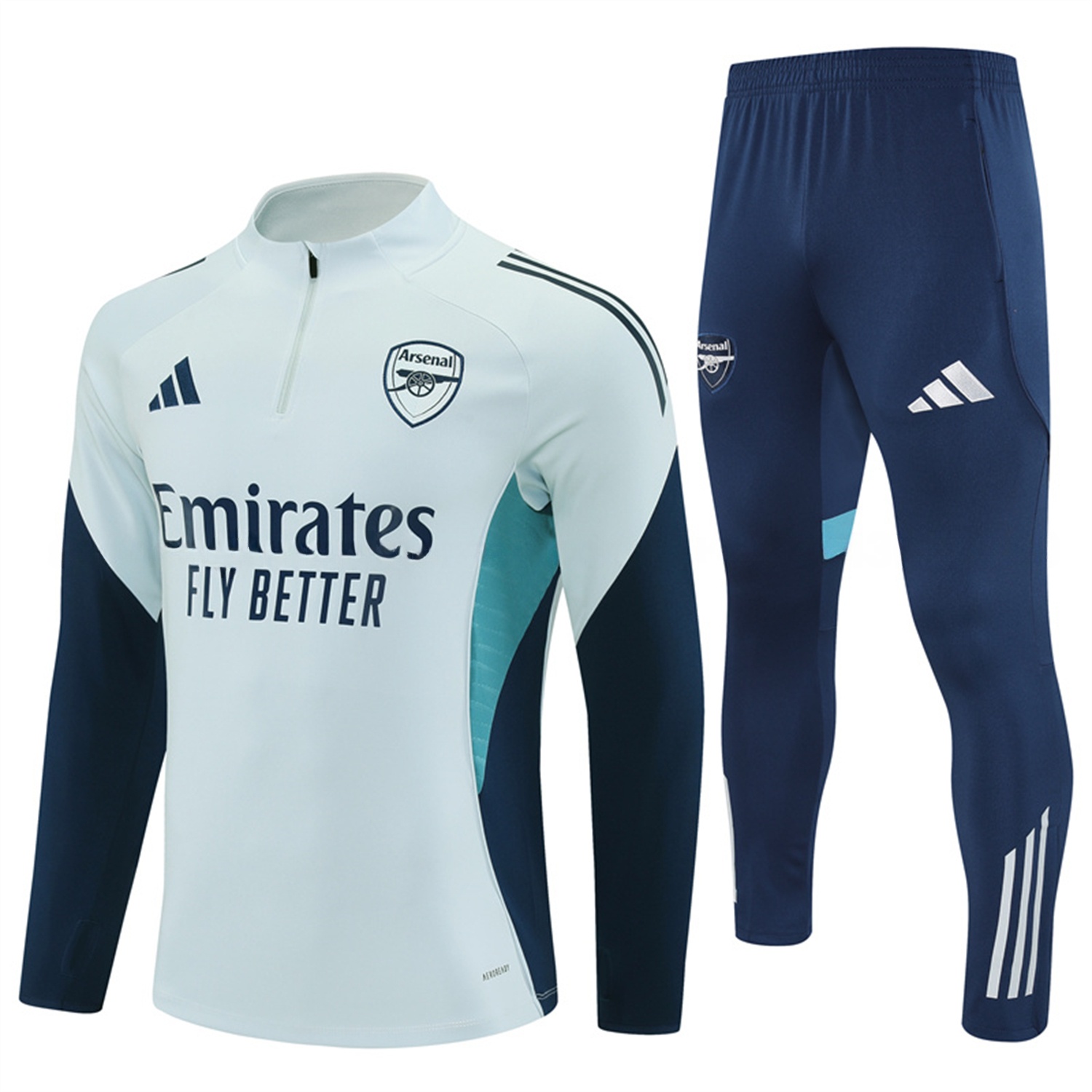 Arsenal 25-26 Long Sleeves Training Set - Light Grey Top & Blue Pants - UnitedFutballJersey