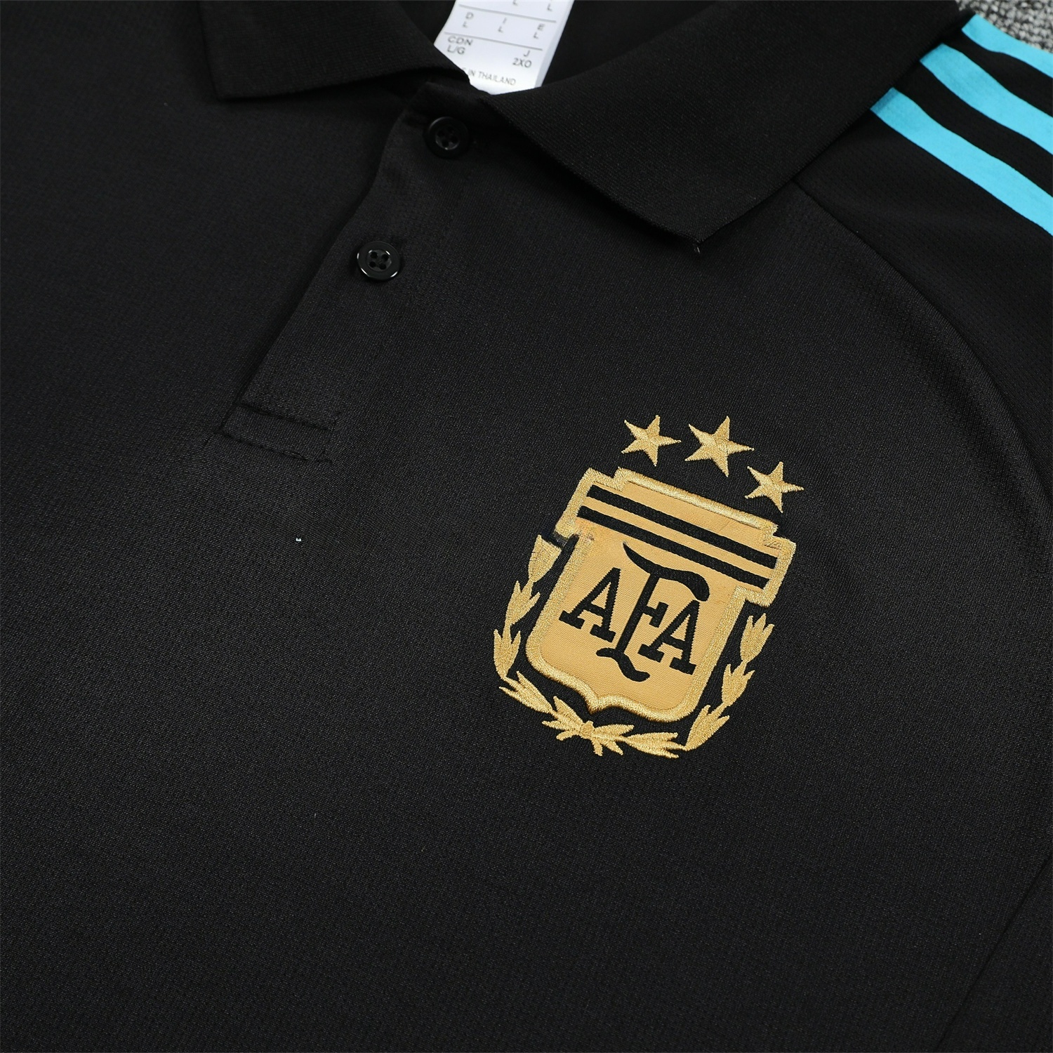 Argentina 25-26 POLO Short-Sleeve Training Set - Deep Blue Top and Pants with Blue Stripes - UnitedFutballJersey