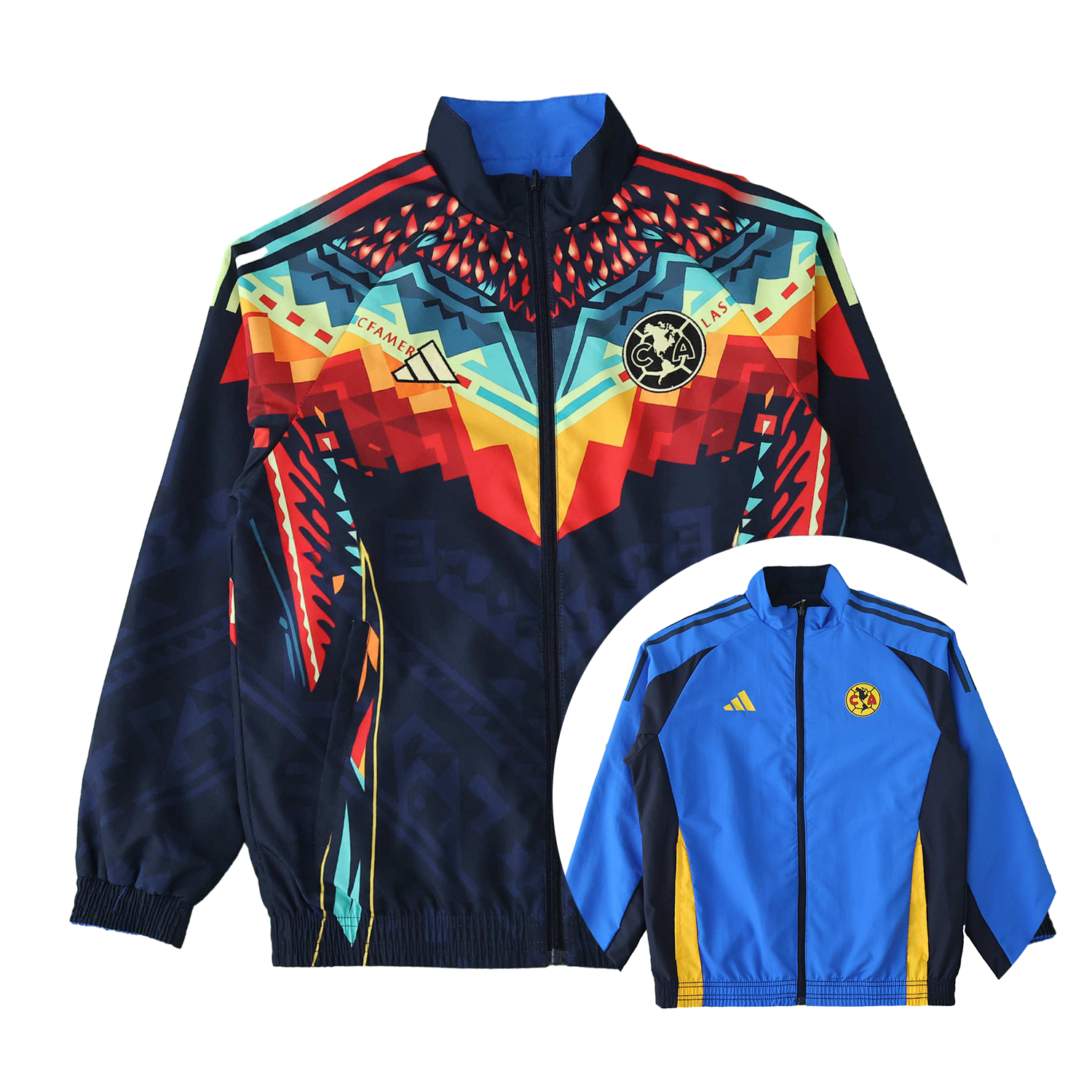 Club América 25-26 Throwback Double Sided Reversible Windbreaker - Blue & Black - UnitedFutballJersey