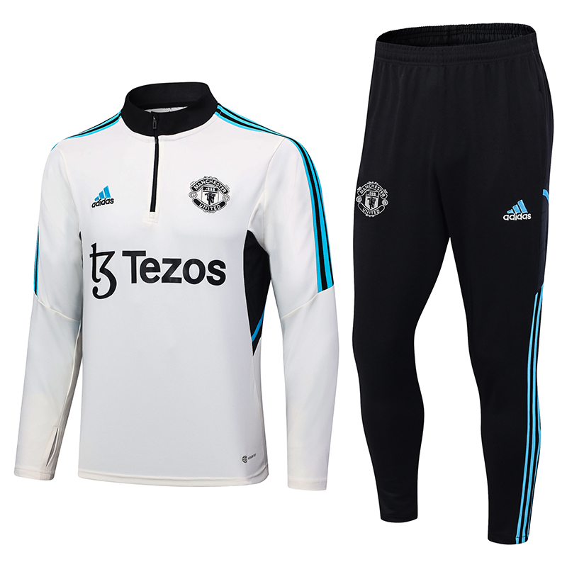 Manchester United 23-24 Kids Long Sleeve Training Set Off-White - UnitedFutballJersey