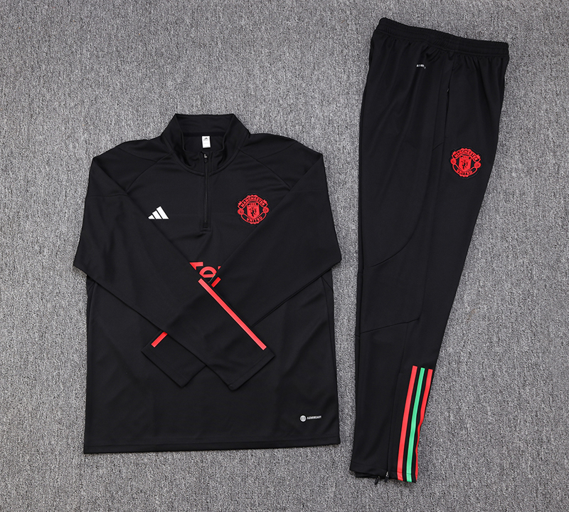 Manchester United 23-24 Long Sleeve Training Set -Black and Red - UnitedFutballJersey